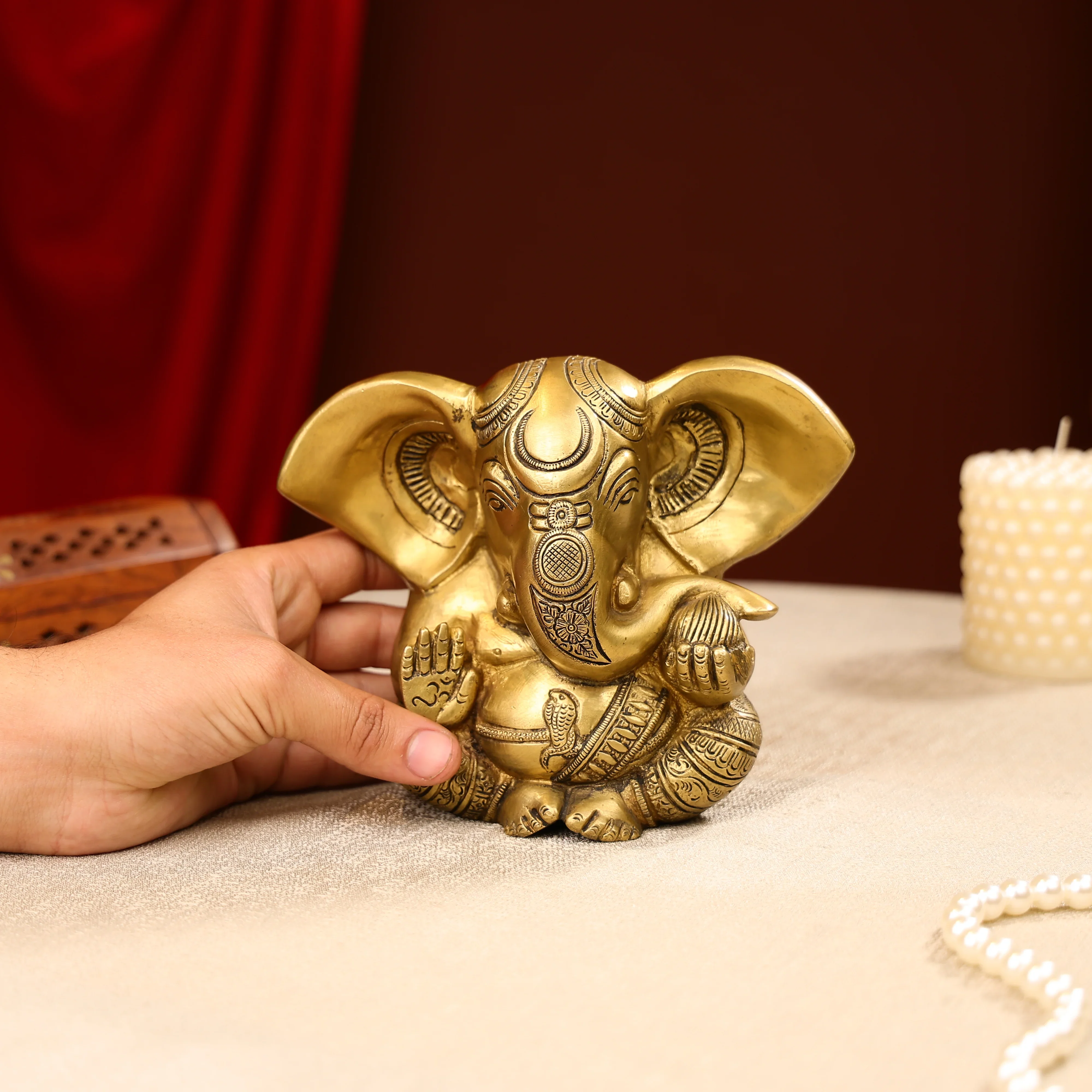 Brass Lord Appu Ganesha Idol In A Sitting Posture - Image 3
