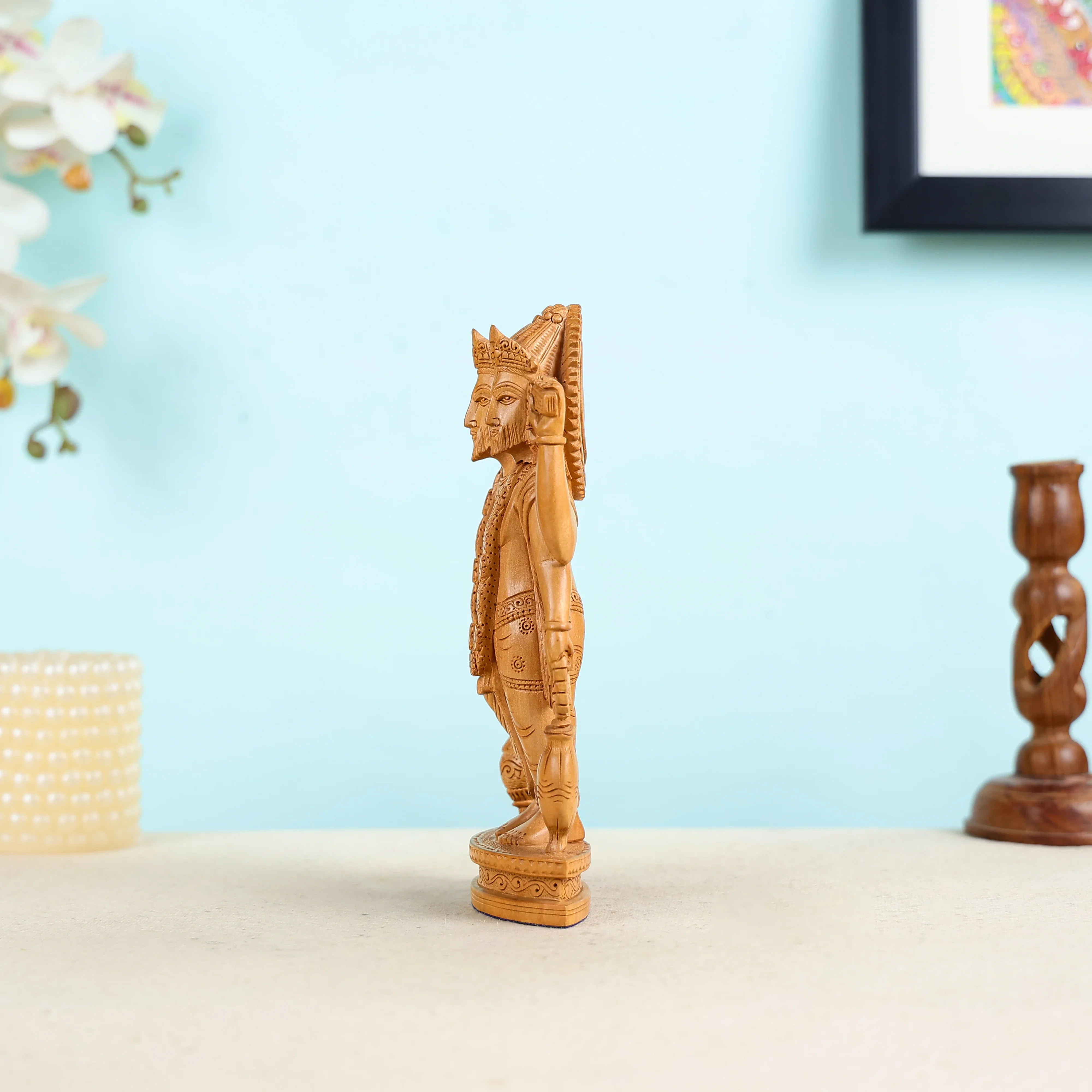 Hand Carved Kadam Wood Lord Brahma Statue - Image 3