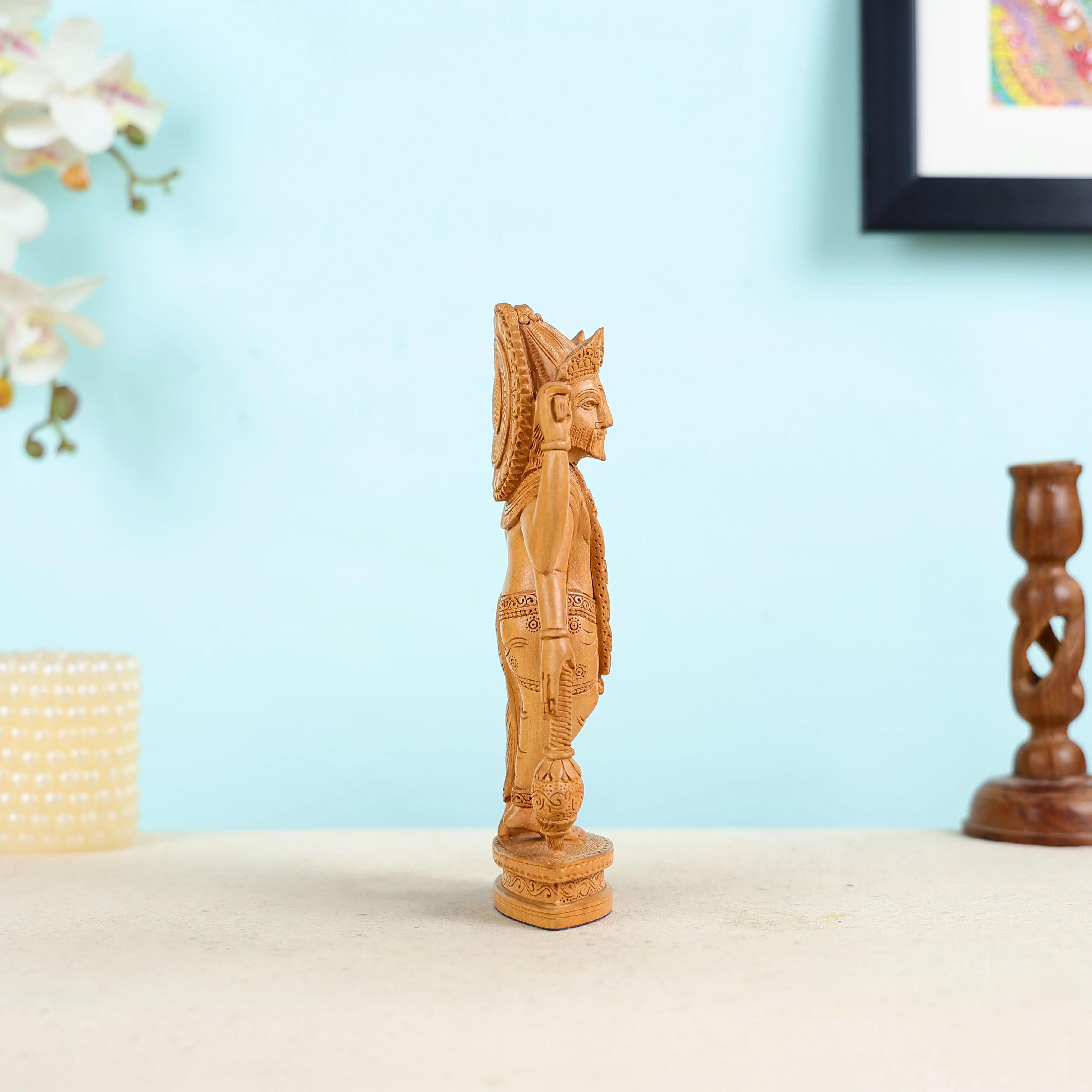 Hand Carved Kadam Wood Lord Brahma Statue - Image 5