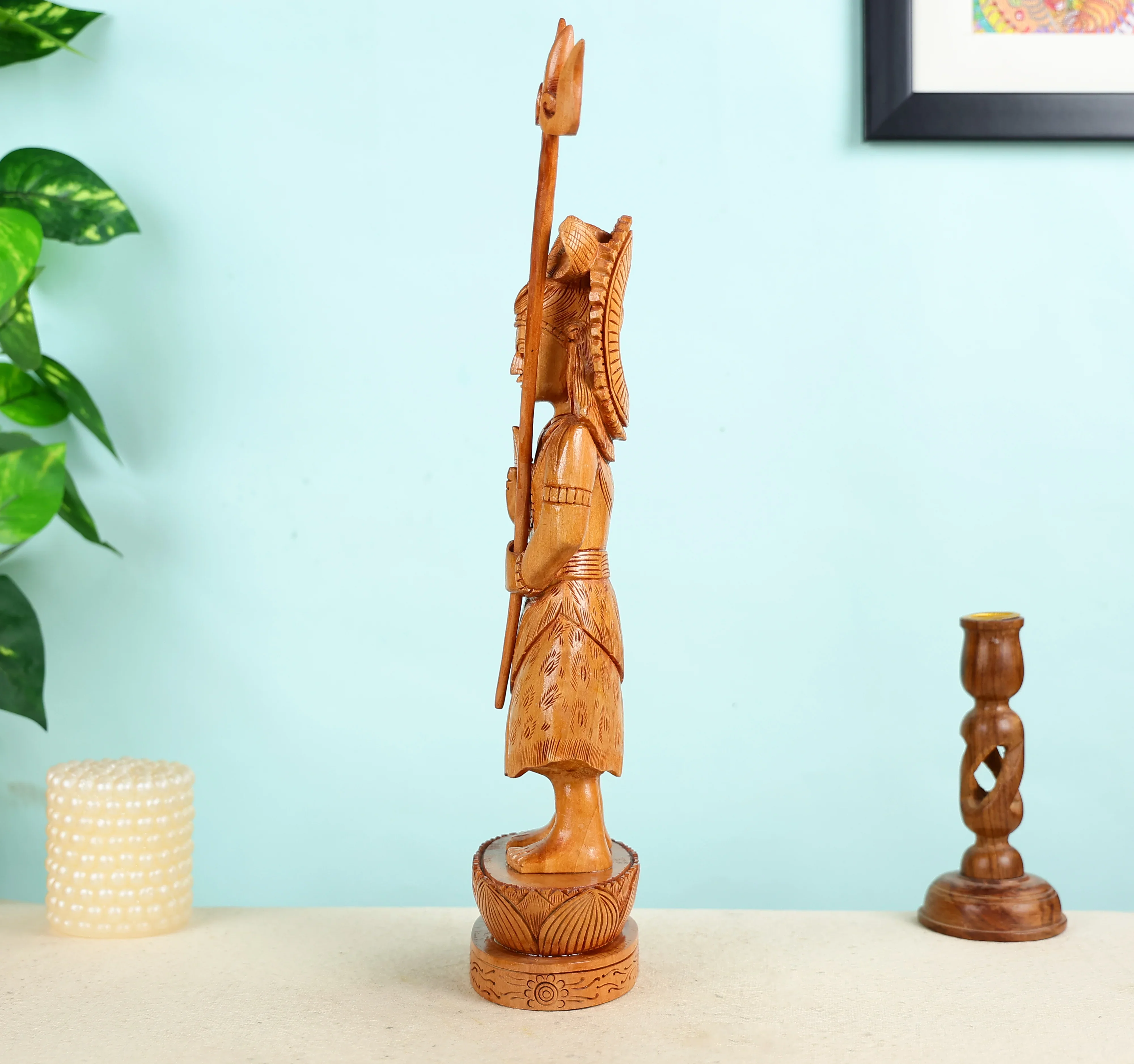 Hand Carved Kadam Wood Lord Shiva In Standing Pose Statue - Image 3