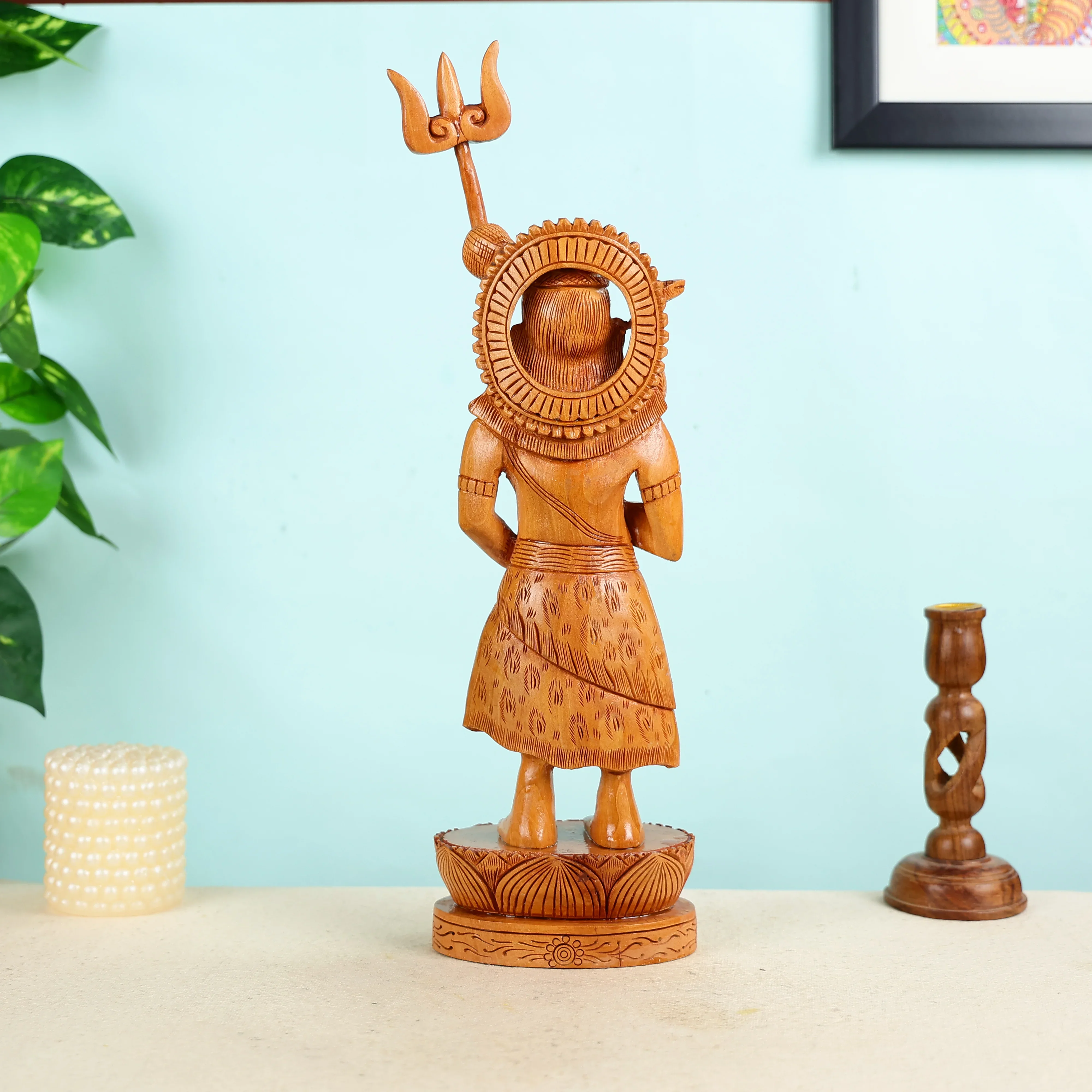 Hand Carved Kadam Wood Lord Shiva In Standing Pose Statue - Image 4