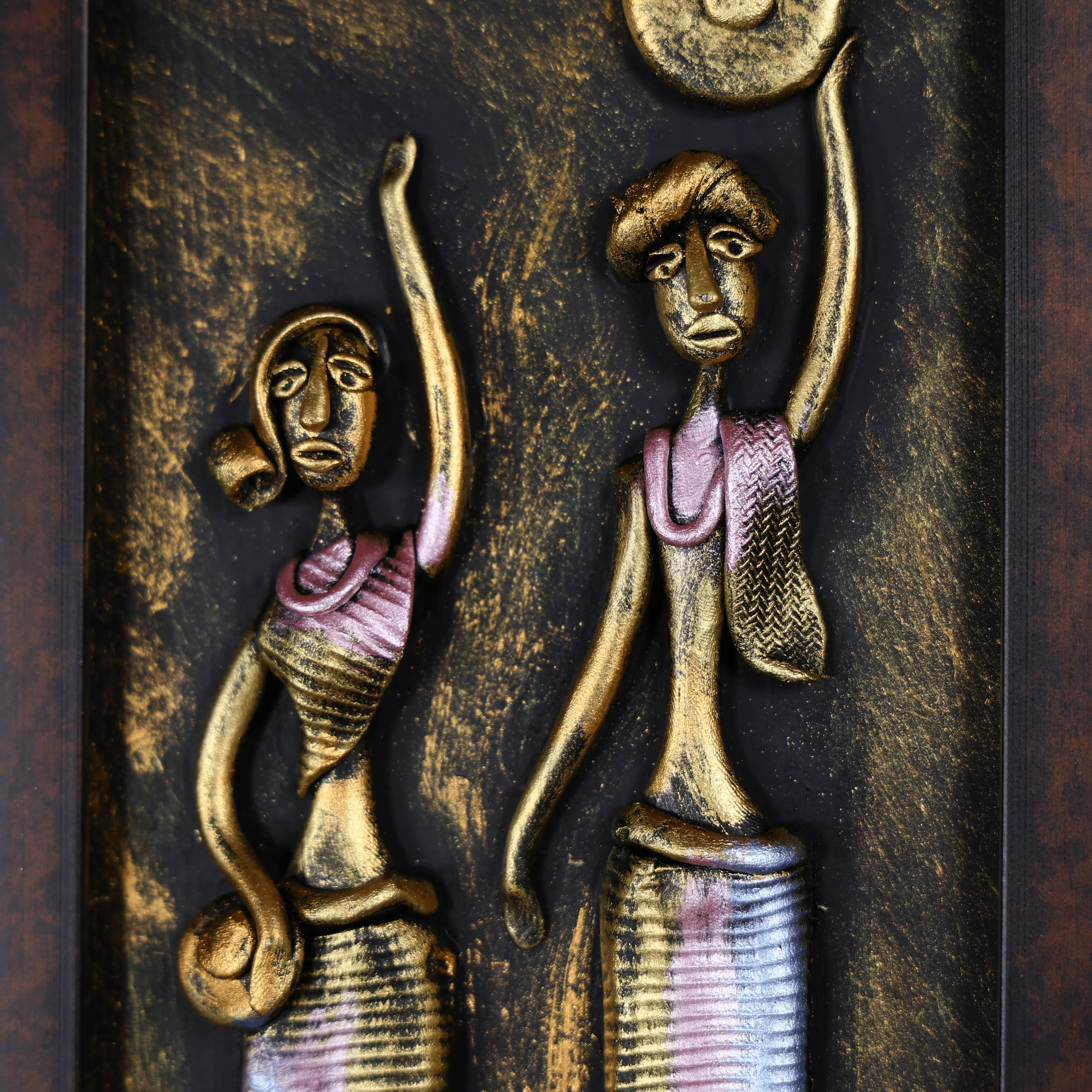 23" Hand Painted Clay Wall Art in Brass Finish - Vertical - Image 4
