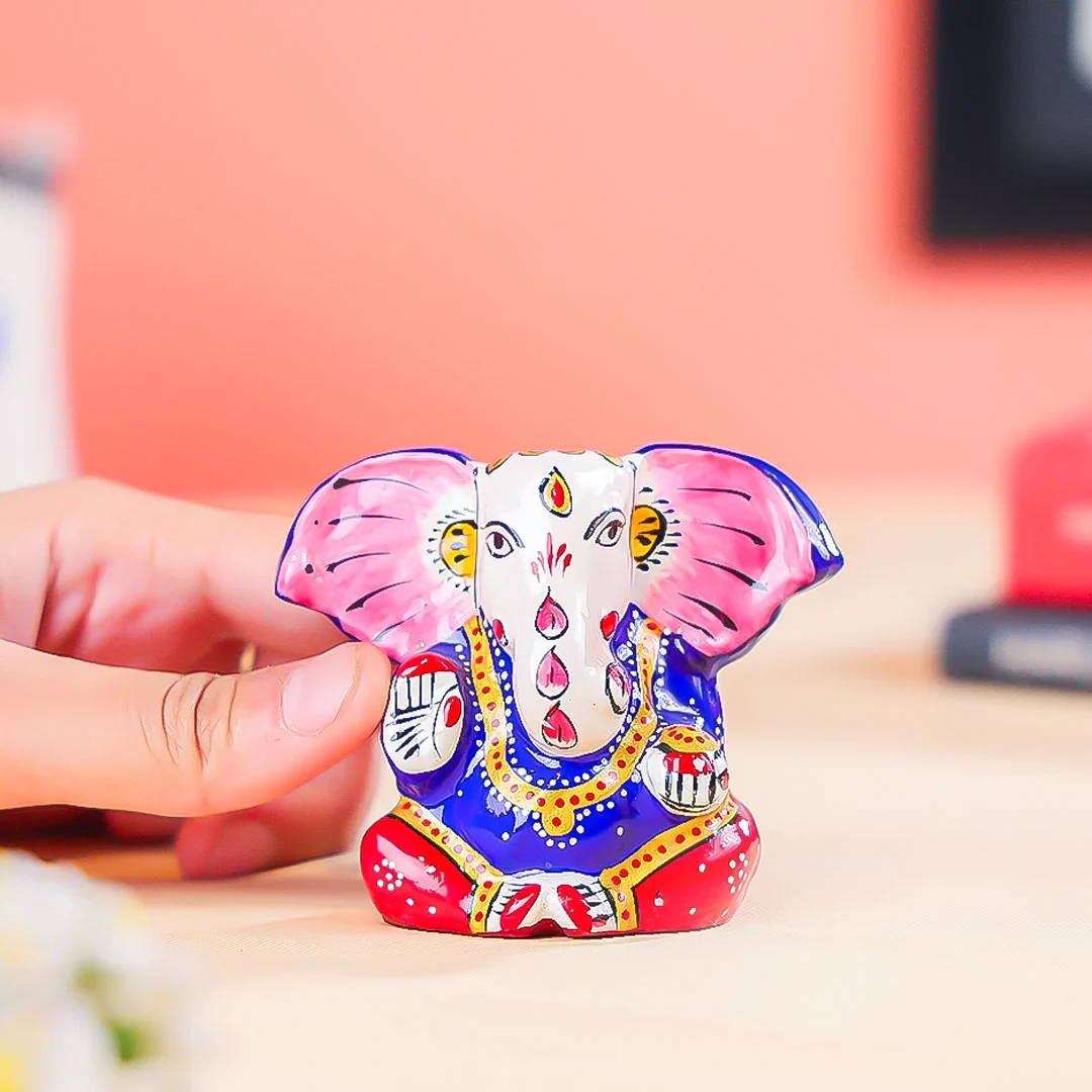 3" Hand Painted Meenakari Art Lord Ganesha Idol - Image 4