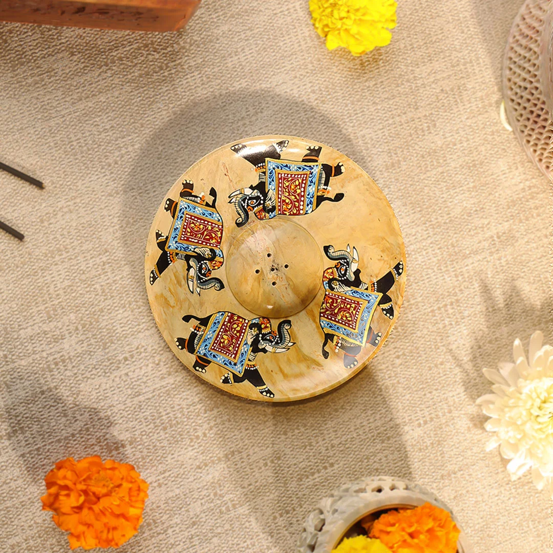 5" Hand Painted Stone Crafted Circular Shaped Incense Holder Plate - Image 5