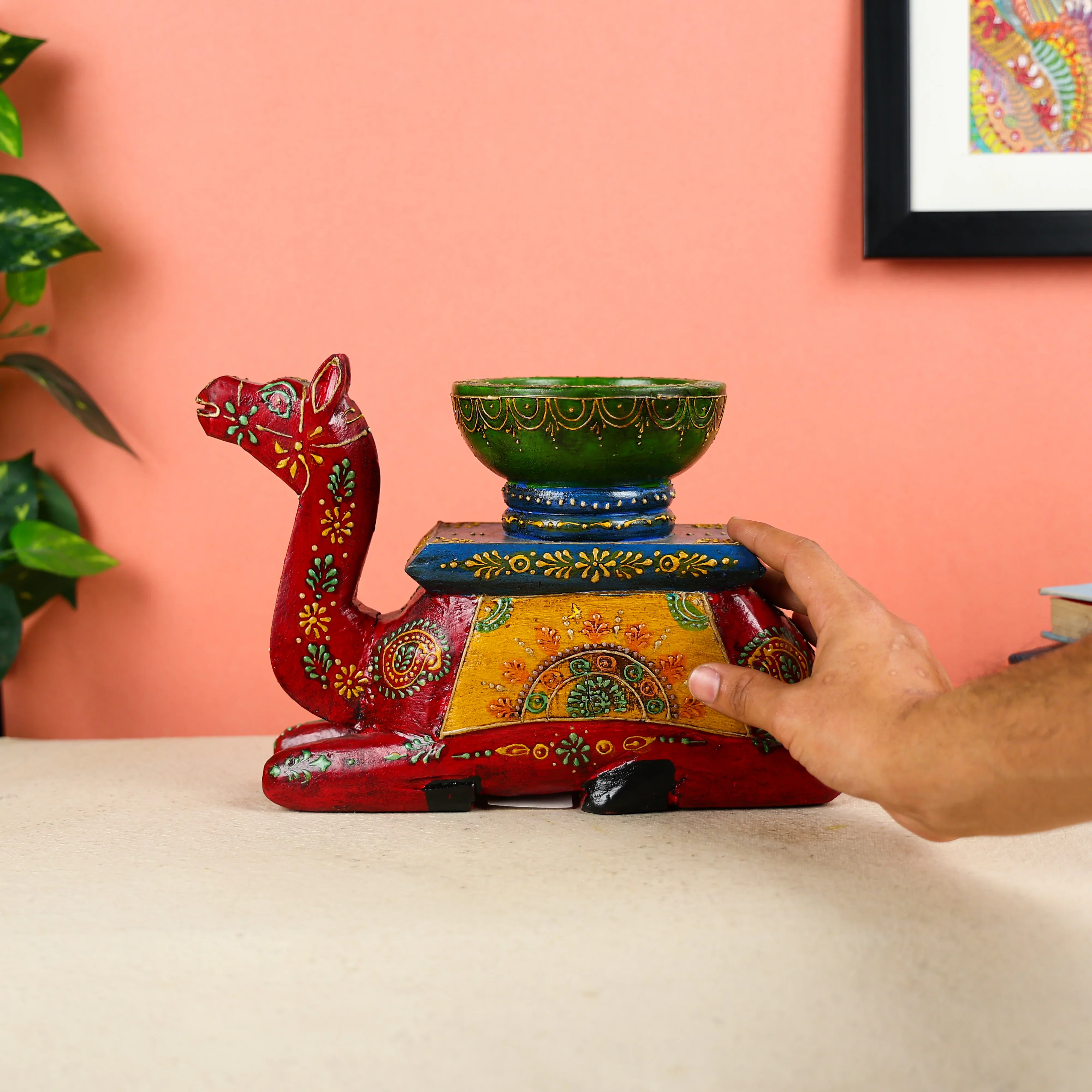 Hand Painted Wooden Seated Camel Bowl - Image 6