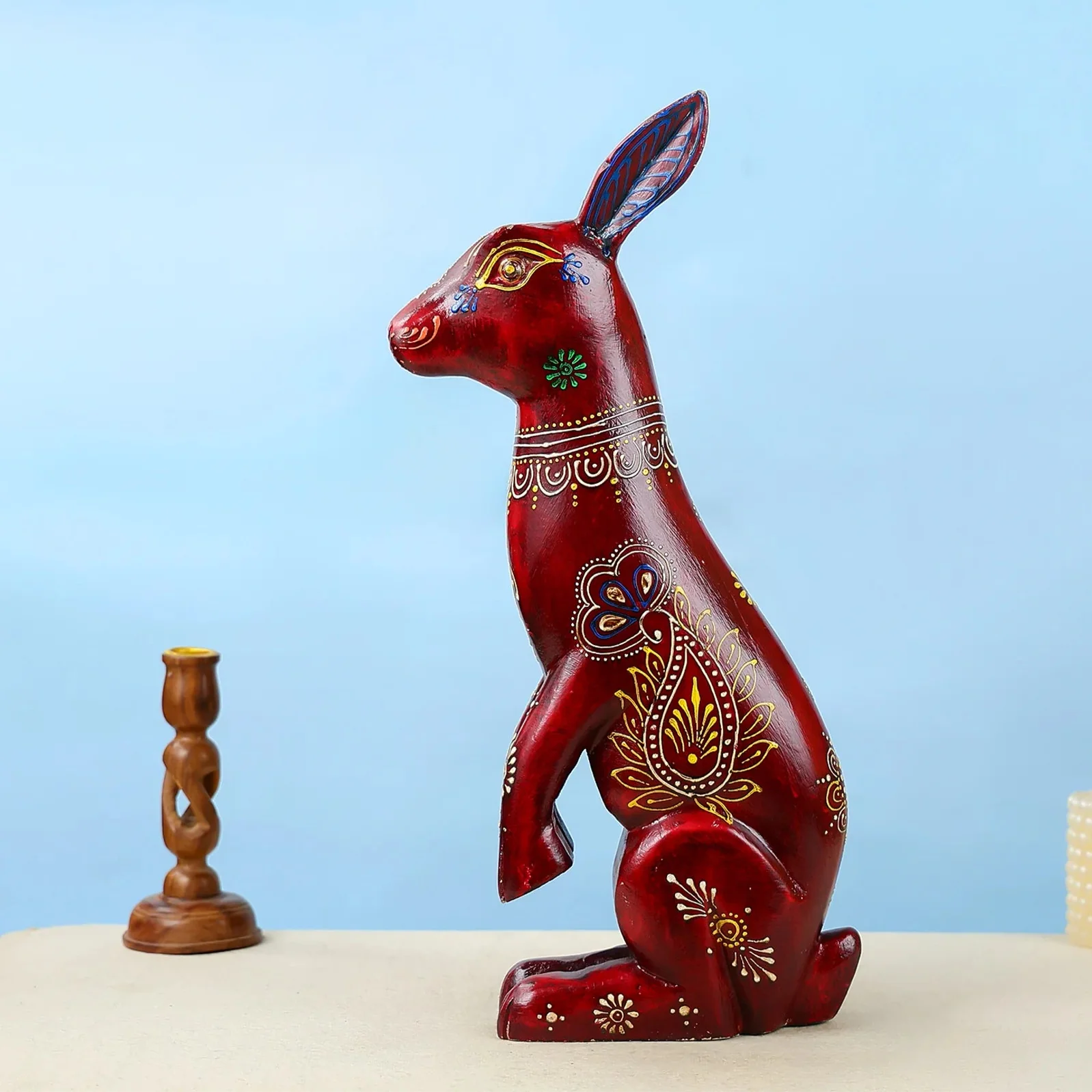 Handcrafted Wooden Carved Rabbit Table Decor