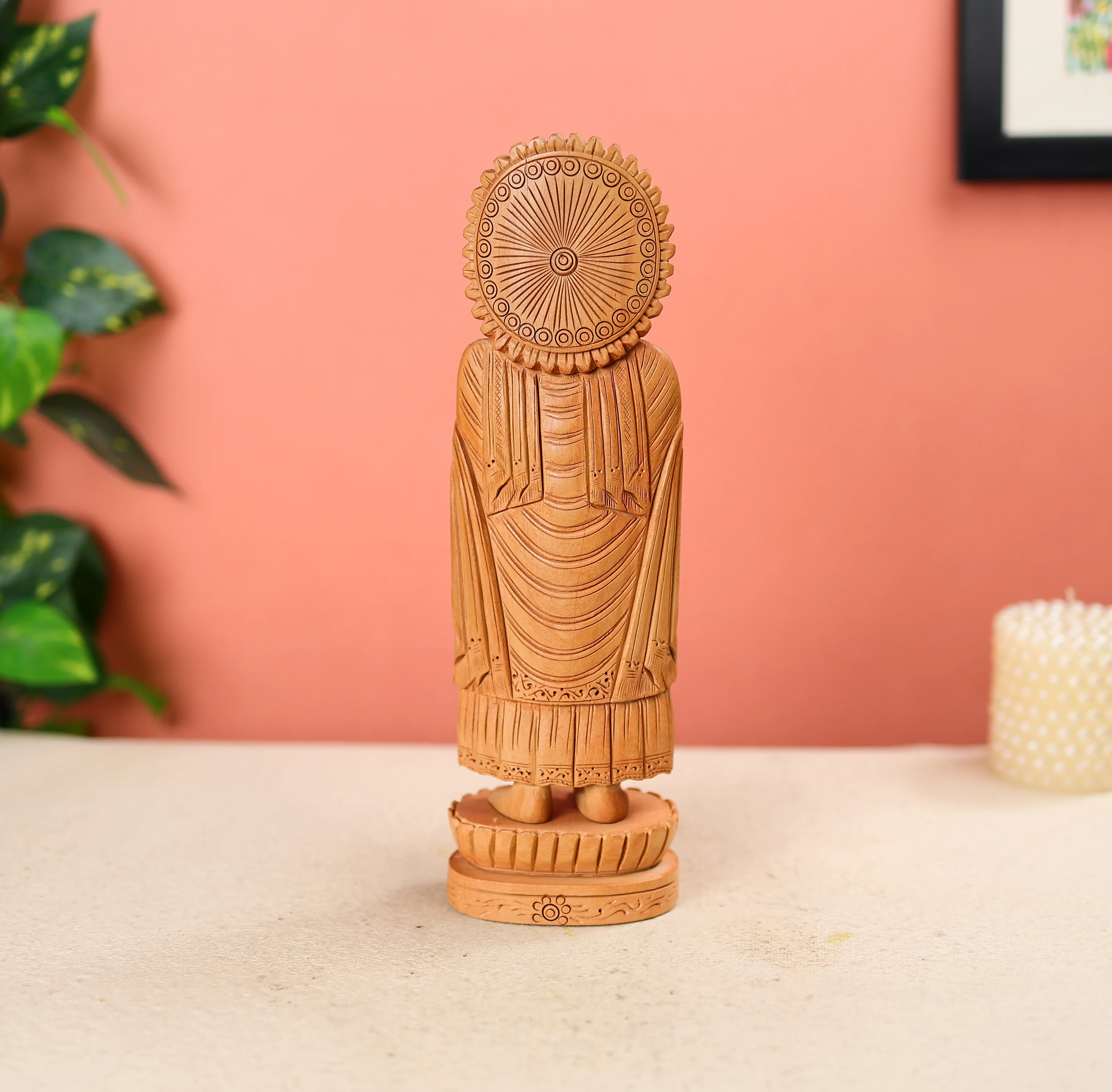 Kadam Wood Hand Carved Lord Buddha Statue Table Decor - Image 4