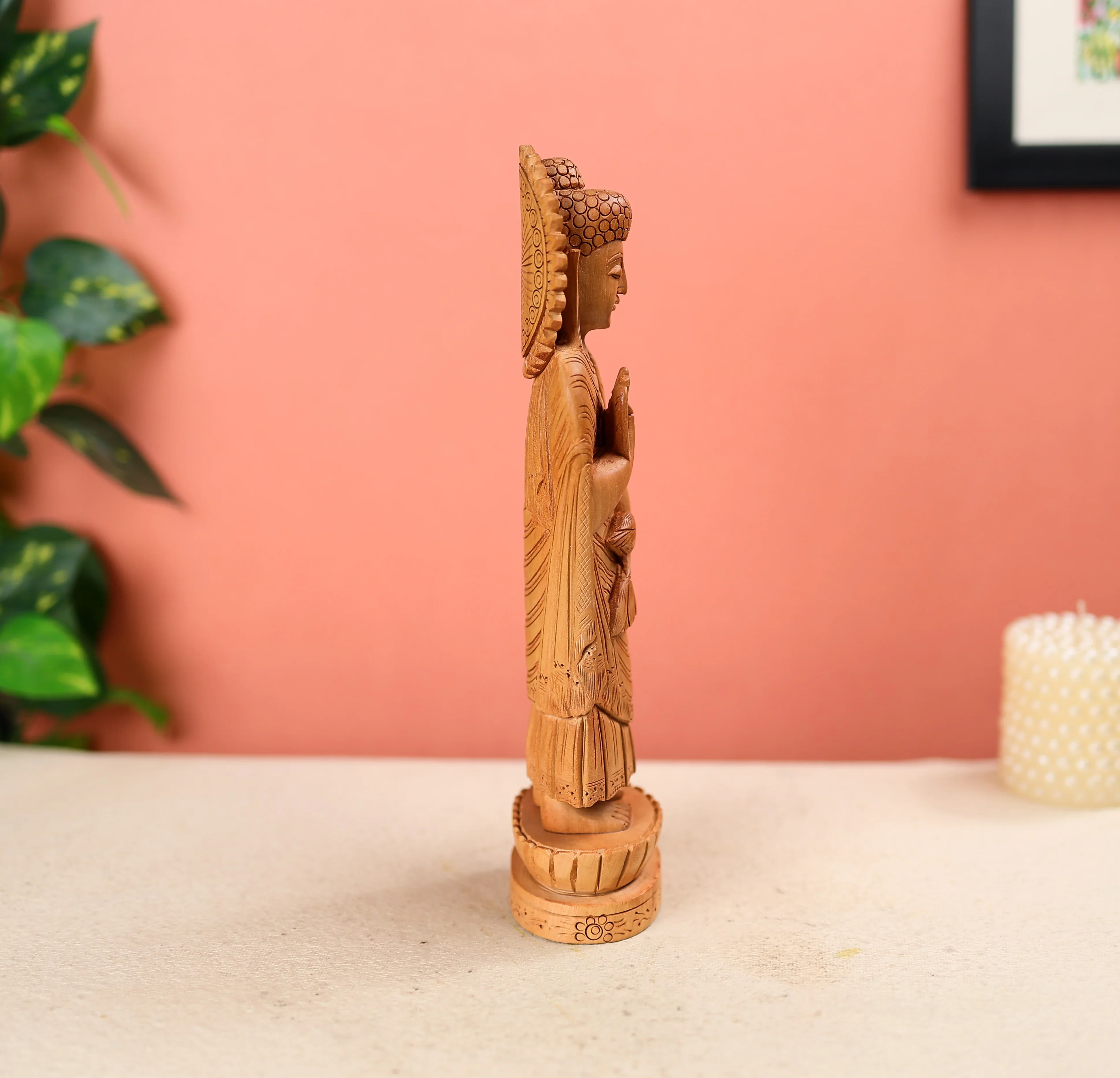 Kadam Wood Hand Carved Lord Buddha Statue Table Decor - Image 5