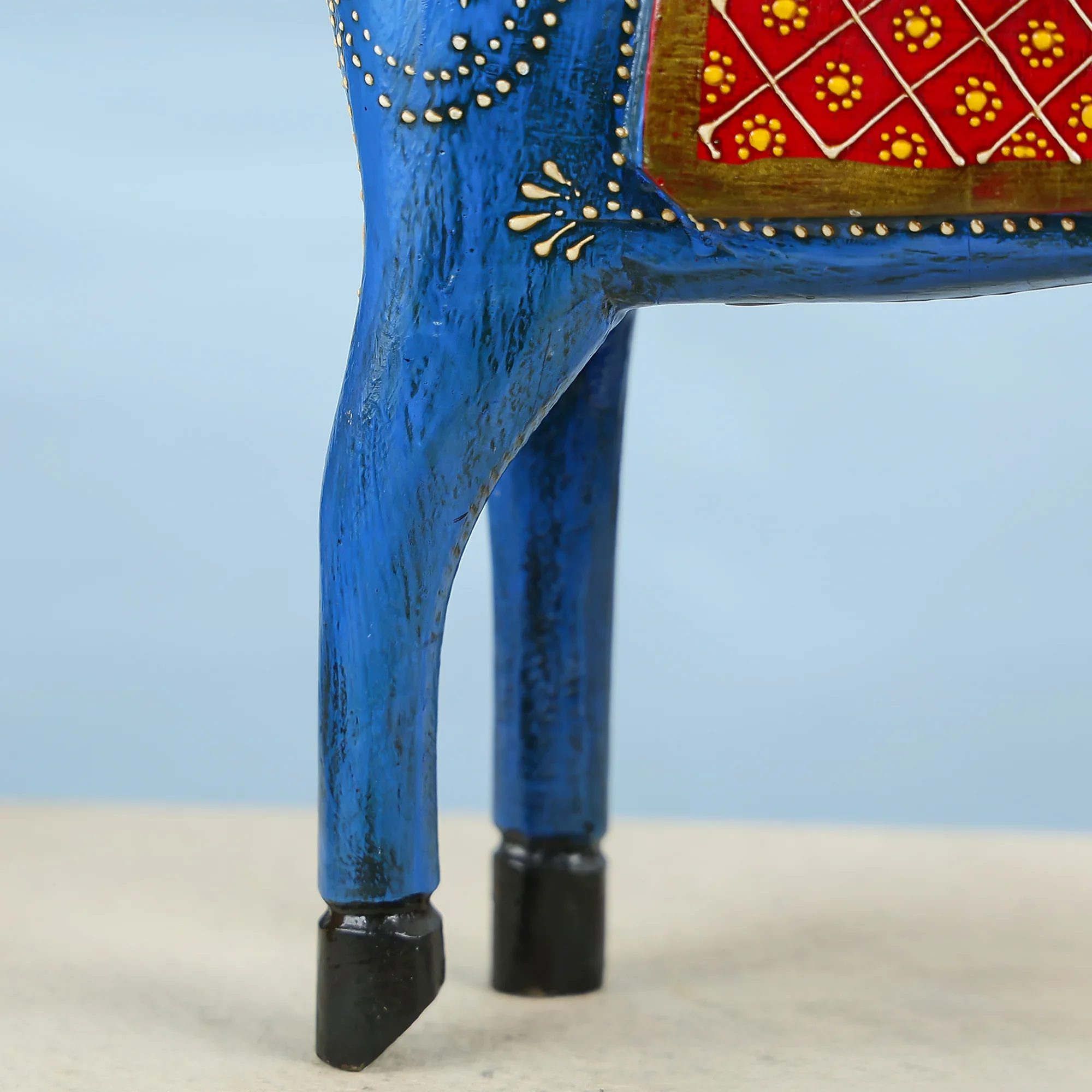 Handcrafted Blue Wooden Horse With Traditional Artwork Table Decor - Image 4
