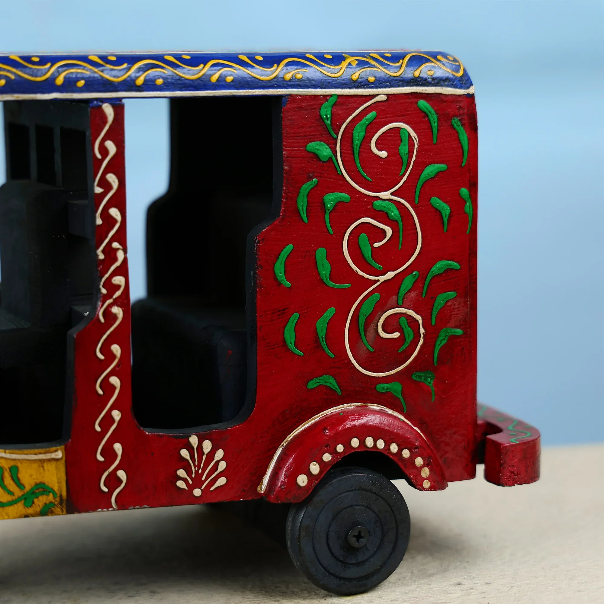 Handcrafted Wooden Auto Rickshaw Table Decor - Image 3