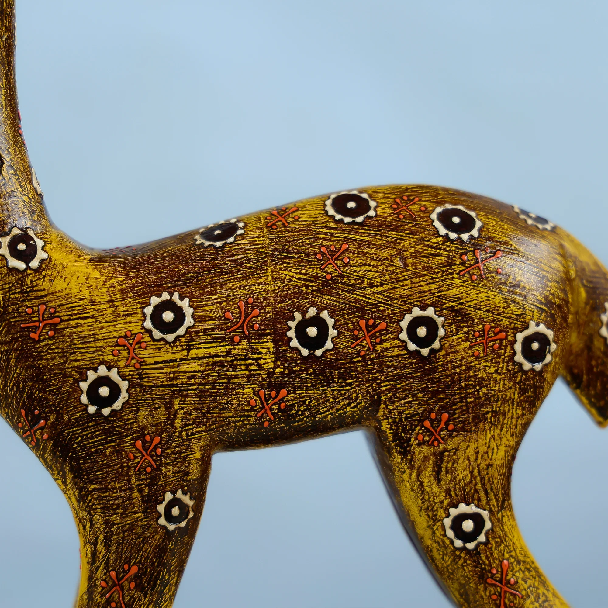 Hand painted Carved Wooden Deer With Intricate Art Design Table Decor - Image 4