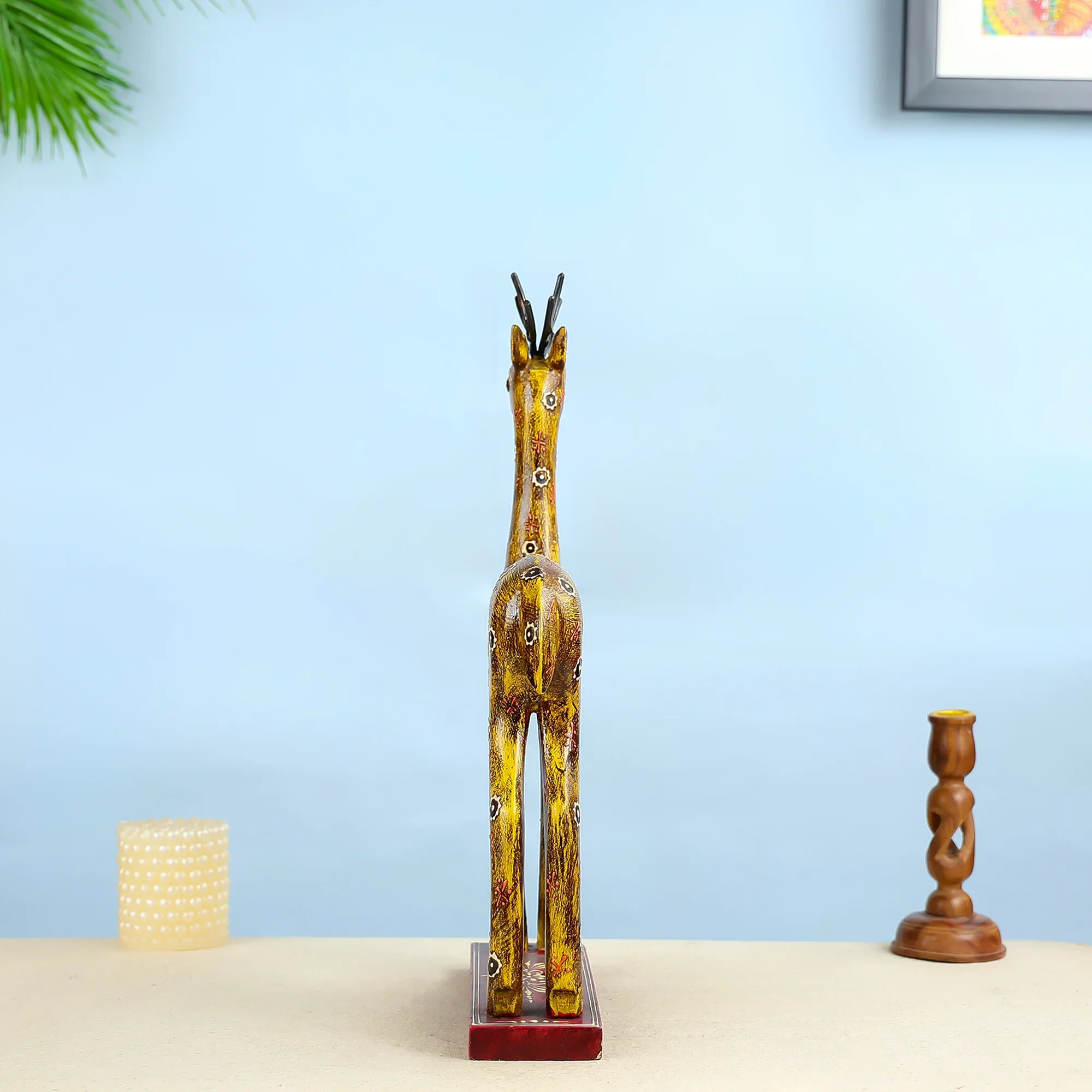 Hand painted Carved Wooden Deer With Intricate Art Design Table Decor - Image 5