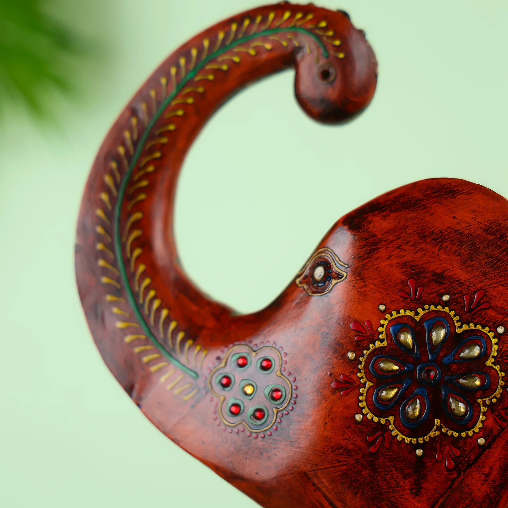 Hand painted Carved Wooden Welcoming Elephant Table Decor - Image 3