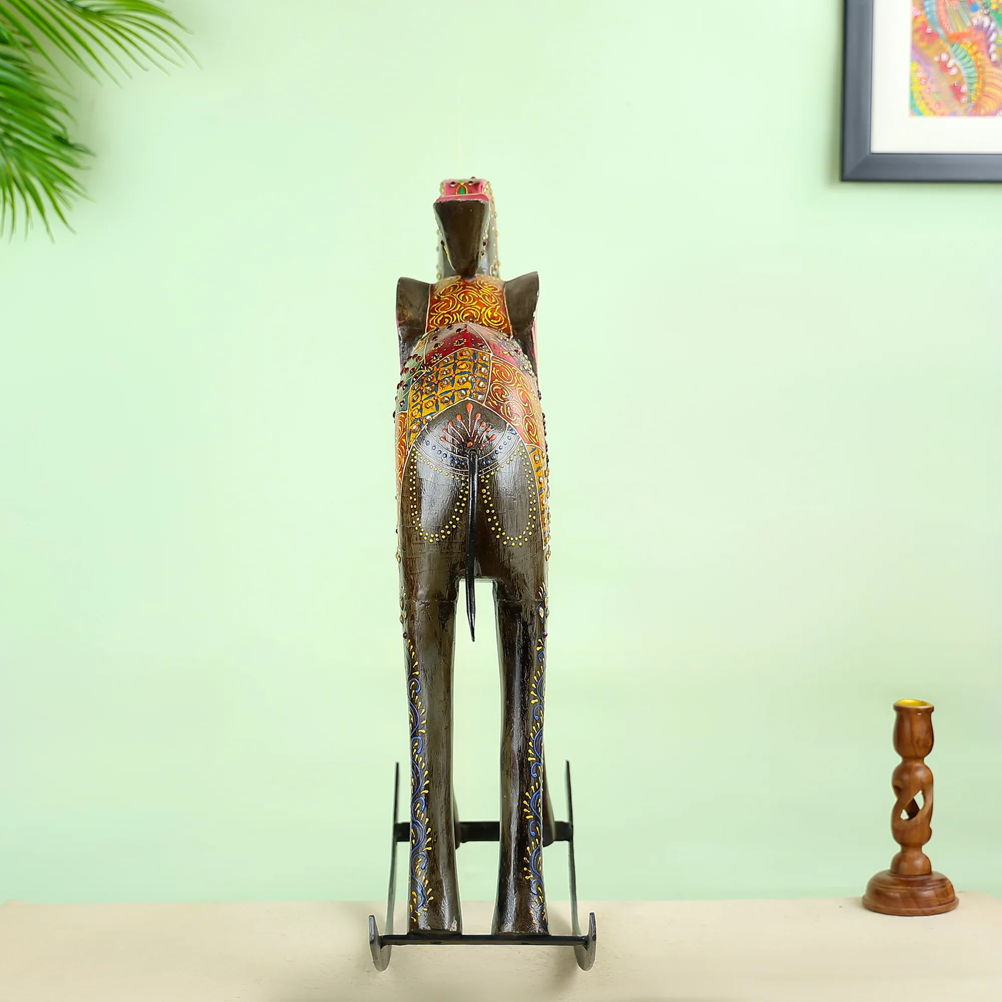 Handcrafted Wooden Rocking Elephant With Colourful Patchwork - Image 2