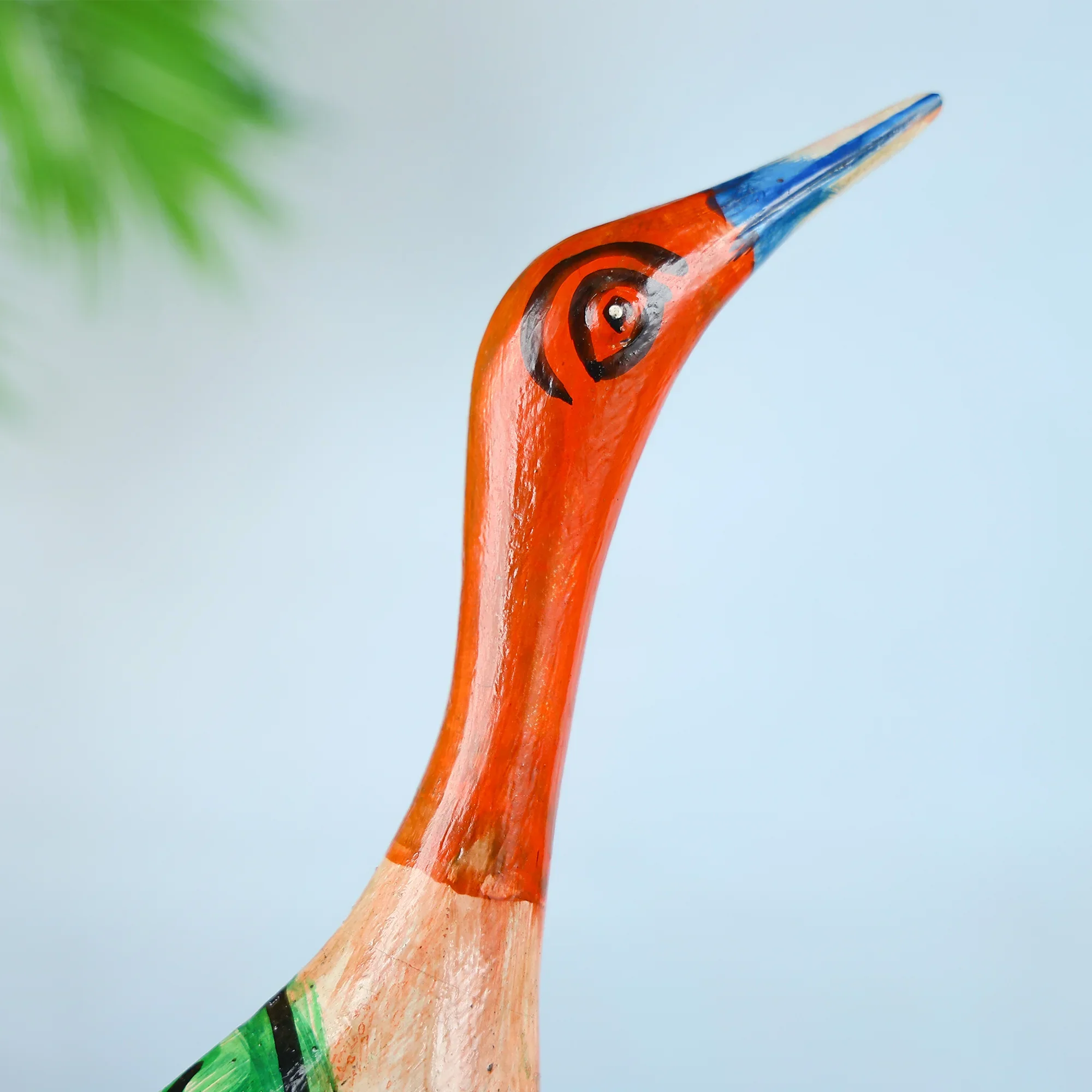 Hand painted Carved Wooden Crane Figurine with Iron Stand Table Decor - Image 3