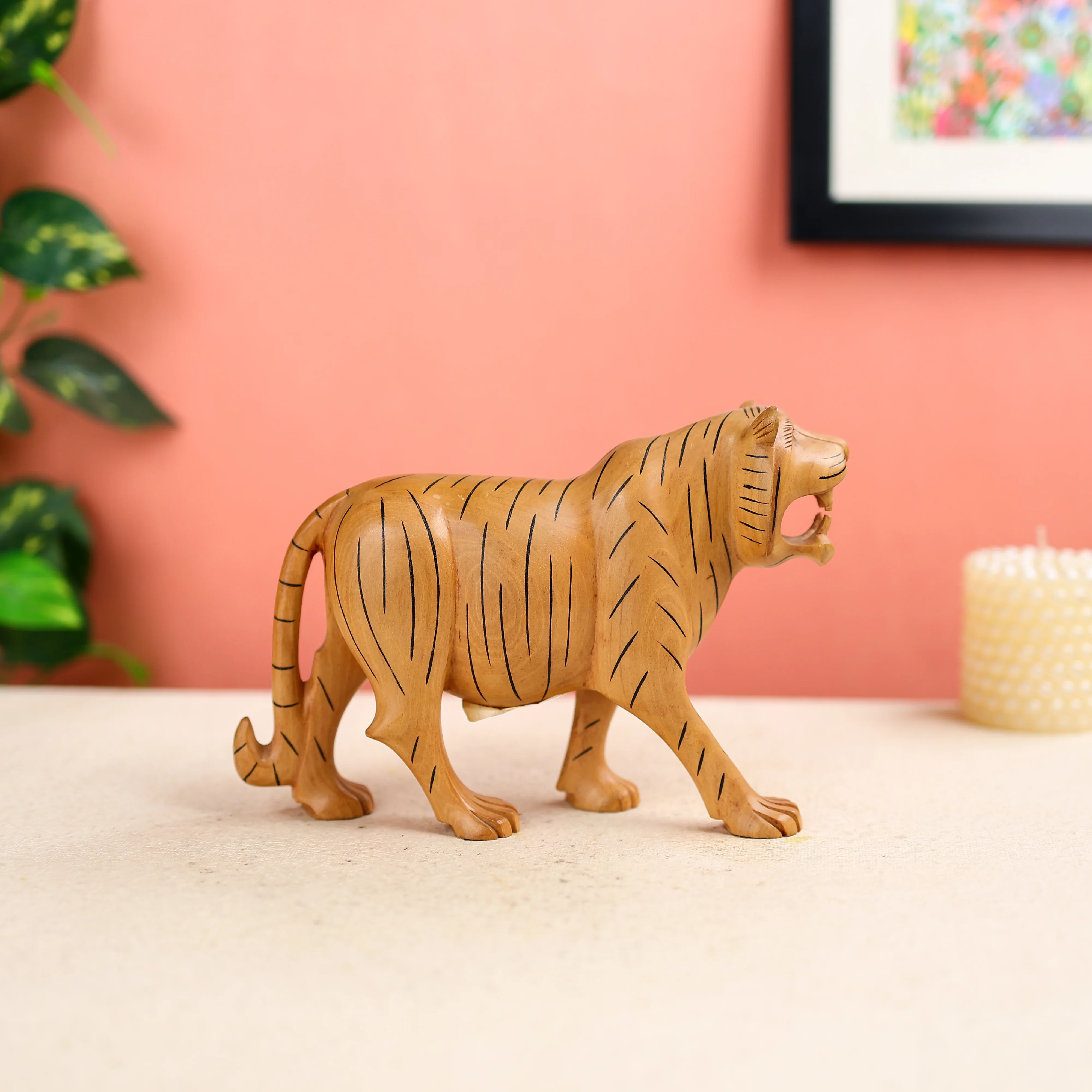 6" Kadam Wood Carved Royal Bengal Tiger Table Decor - Image 4