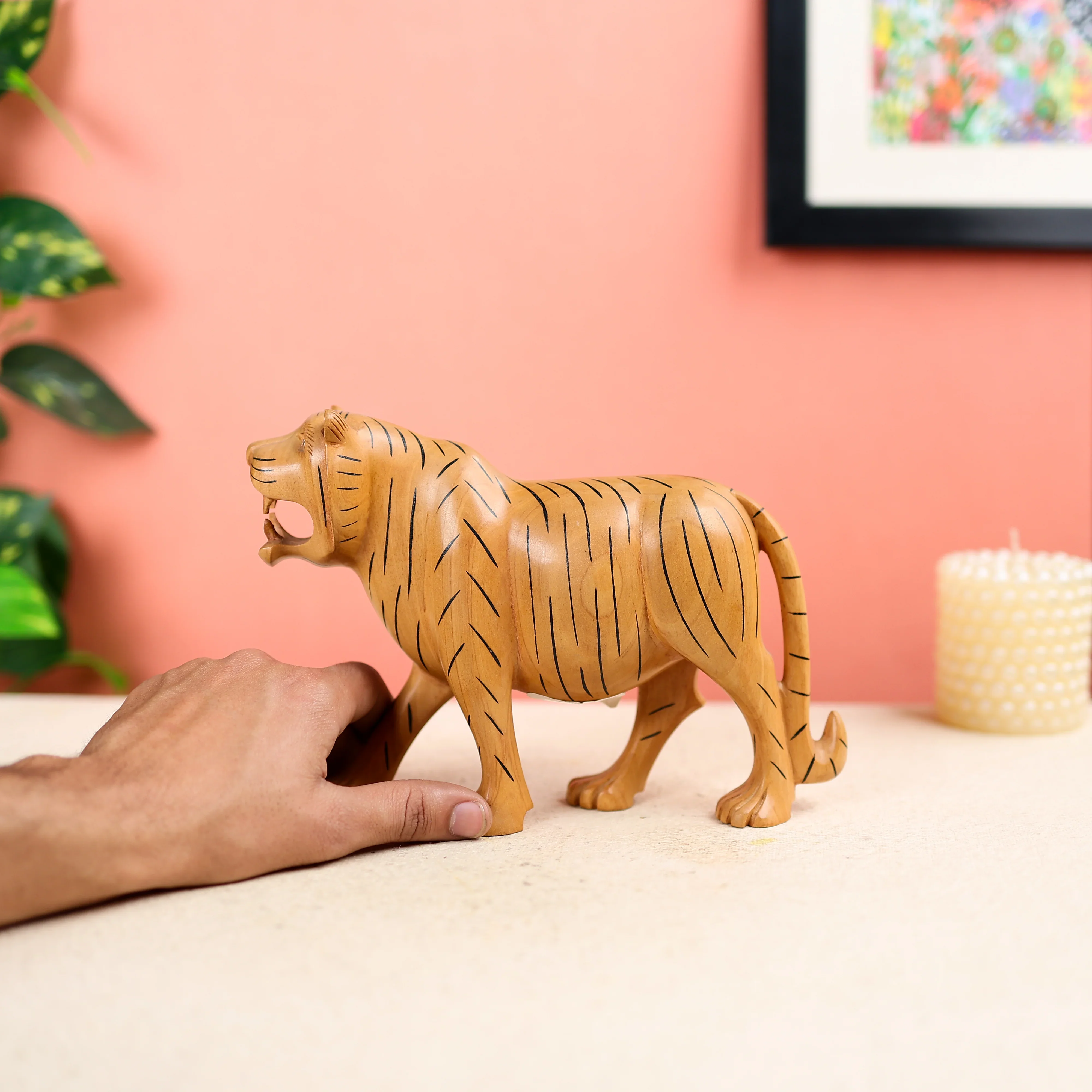 6" Kadam Wood Carved Royal Bengal Tiger Table Decor - Image 6