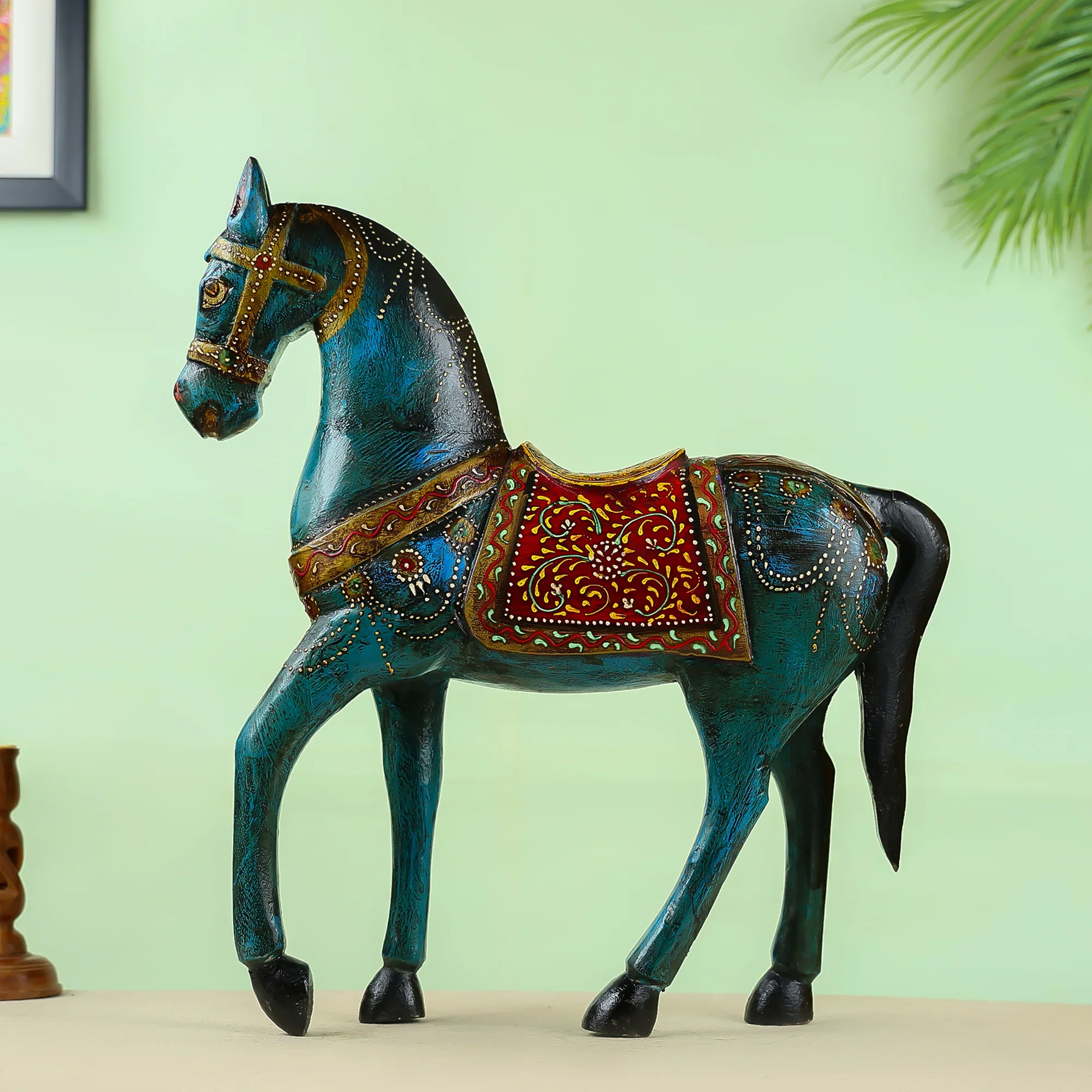 Hand painted Wooden Carved Horse Table Decor