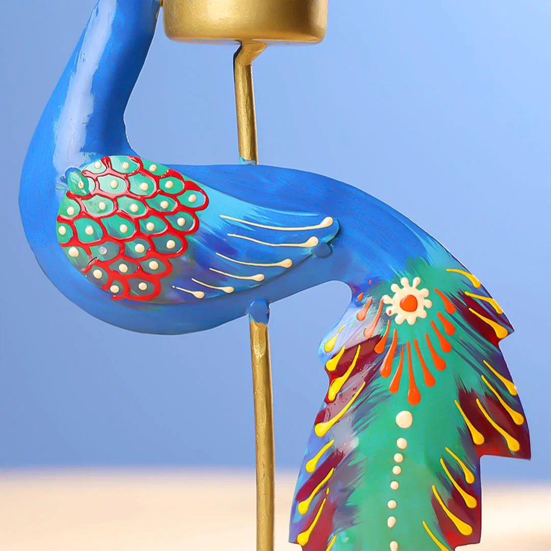 Handpainted Iron Peacock T-Light Holder - Image 3