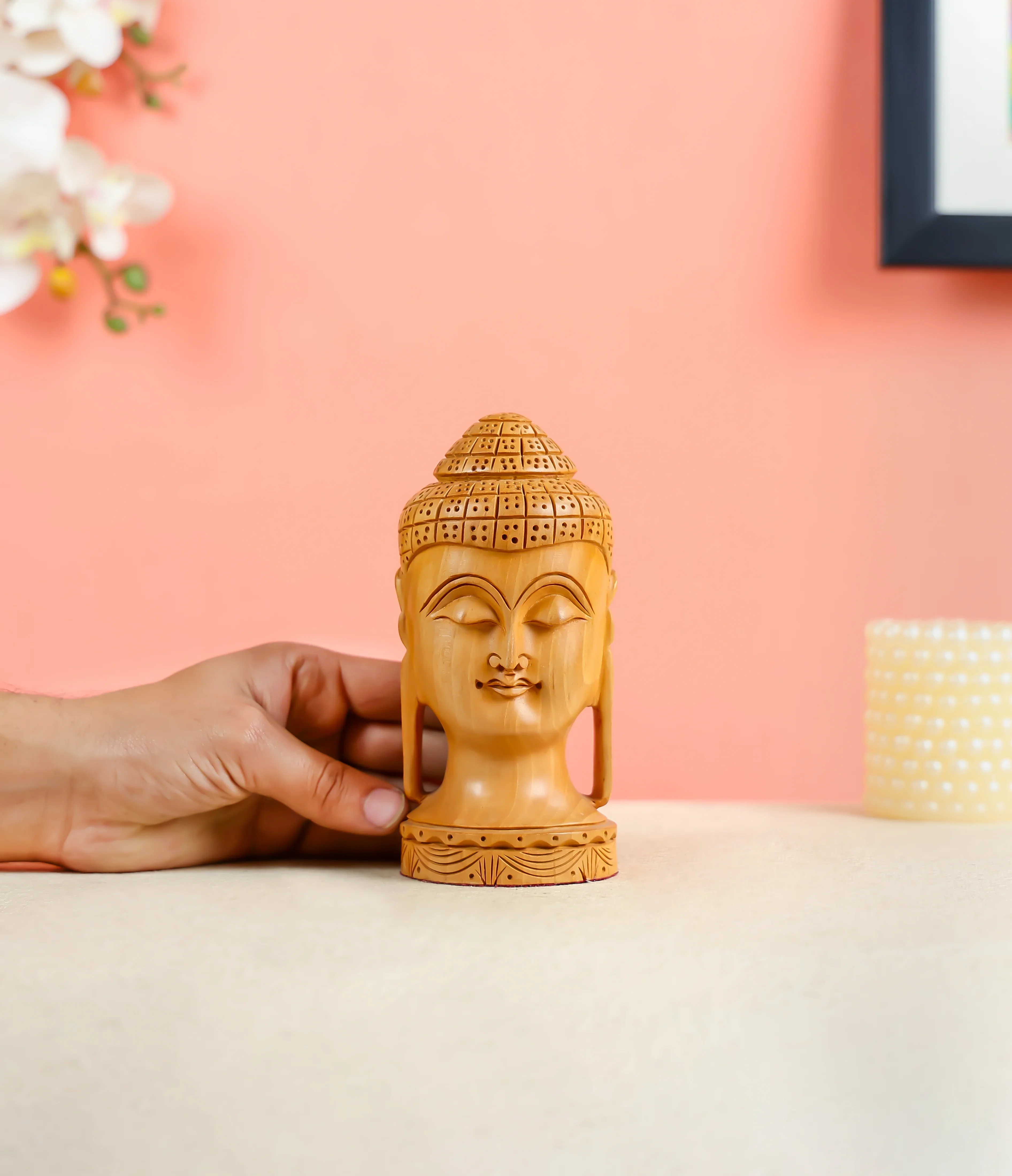 6.25" Kadam Wood Carved Lord Buddha Table Decor - Image 3