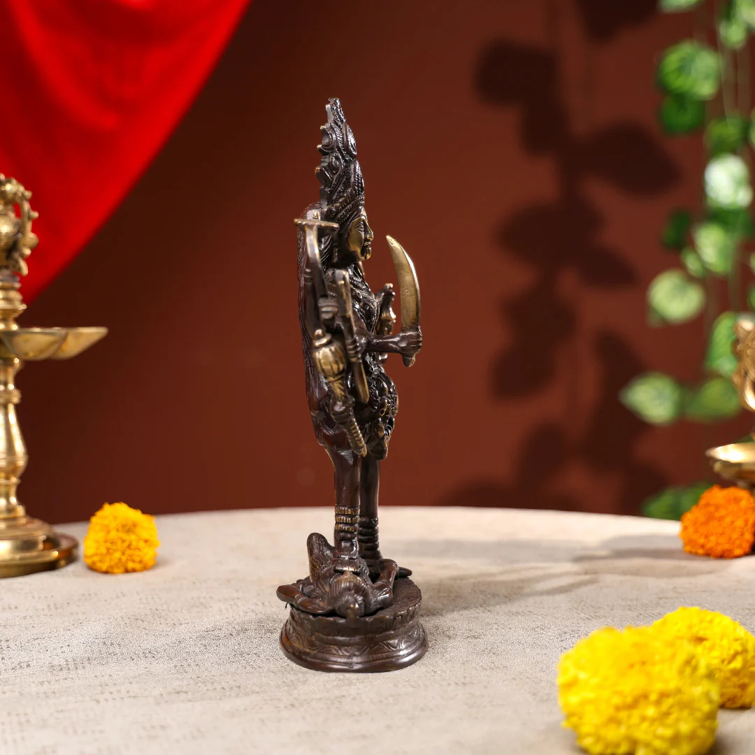 Kali Brass Statue Standing On Top Of Lord Shiva - Image 4
