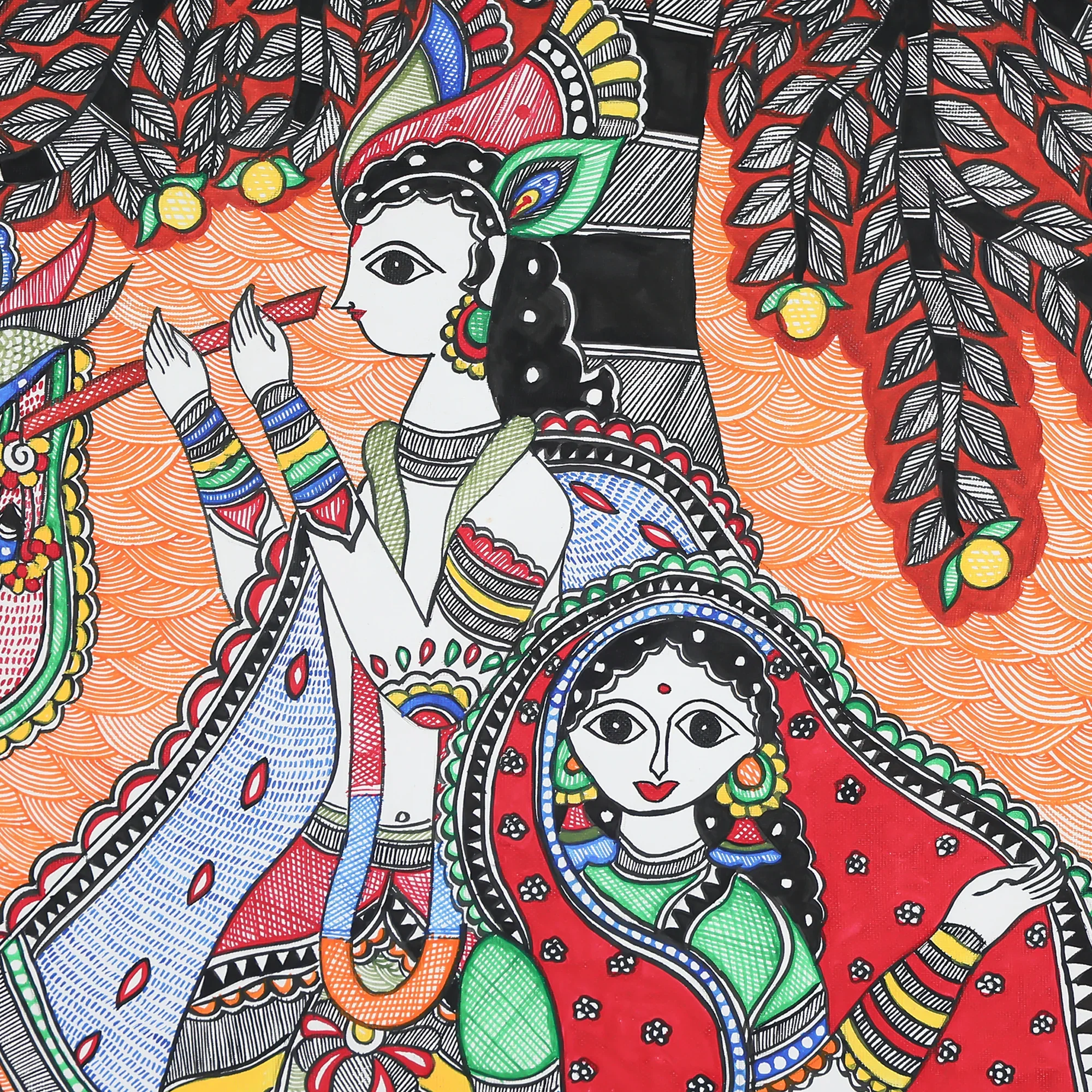 Krishna Playing Flute with Radha And Birds Under A Tree - Image 3