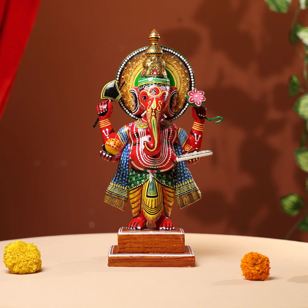 Lacquer Wooden Handpainted Lord Ganesha