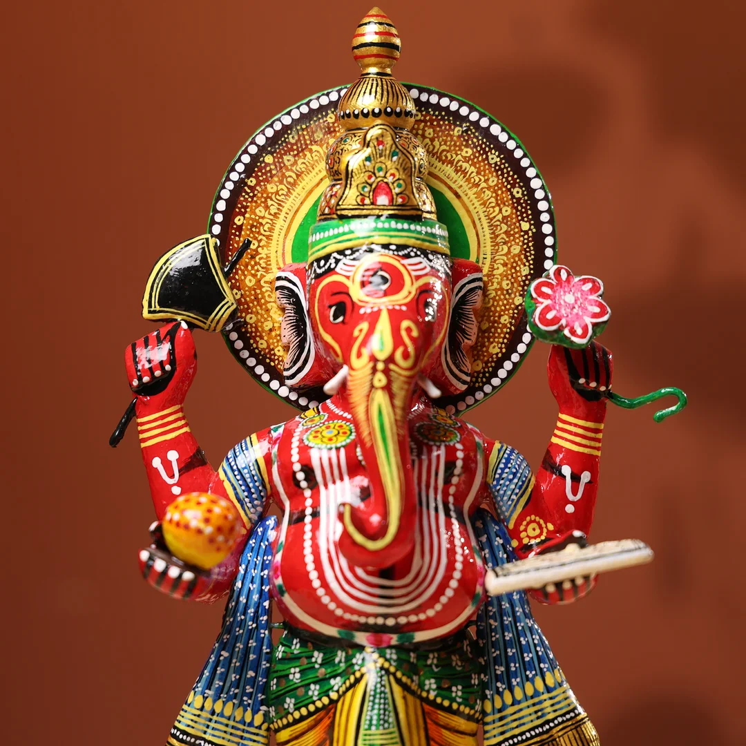 Lacquer Wooden Handpainted Lord Ganesha - Image 2