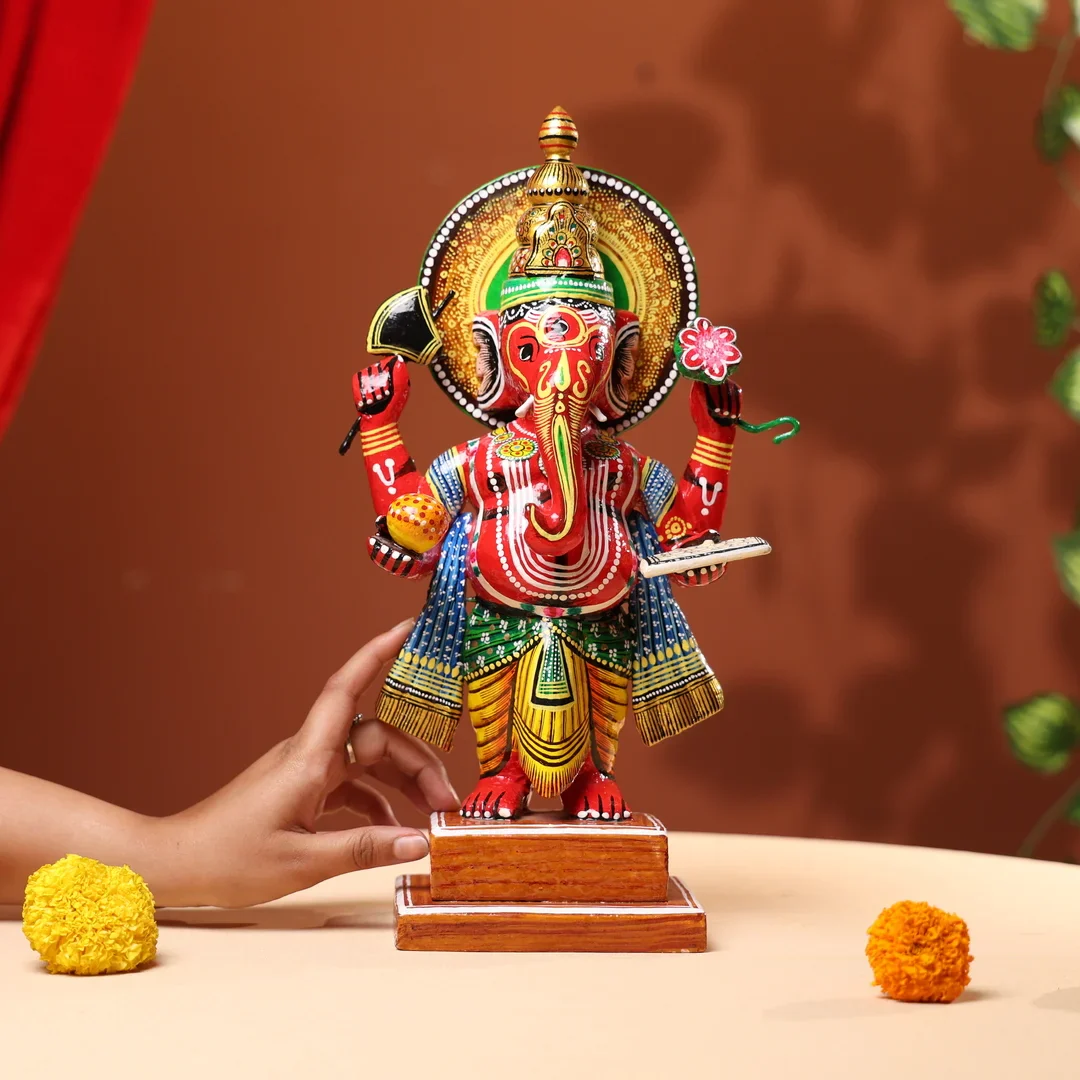 Lacquer Wooden Handpainted Lord Ganesha - Image 3