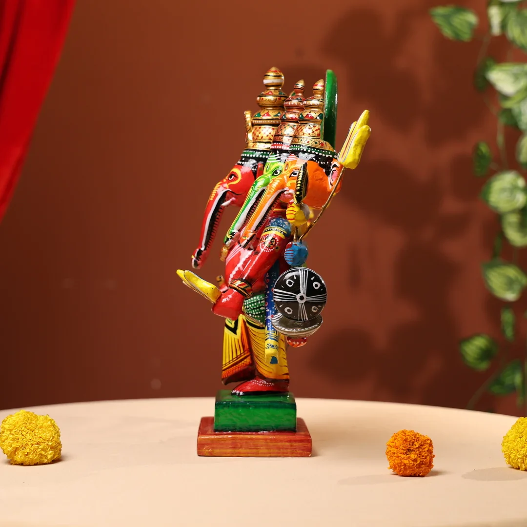 Lacquer Wooden Handpainted Panchmukhi Lord Ganesha - Image 4