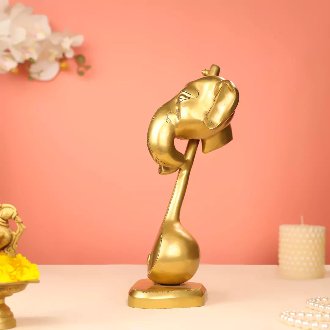 Lord Ganesh Mukh With Veena Brass Idol - Image 2
