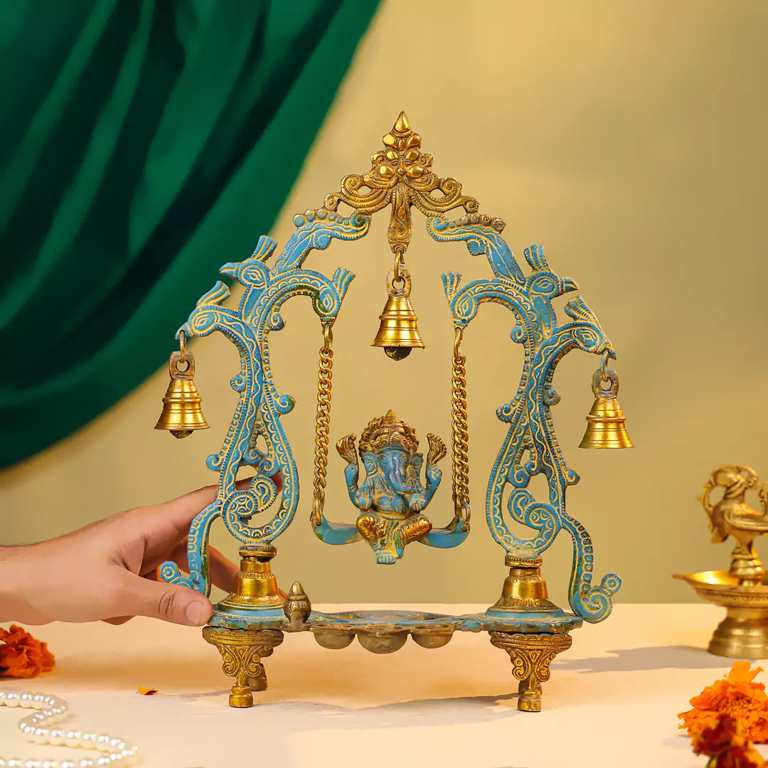 Lord Ganesh On A Swing Brass Artwork - Image 3