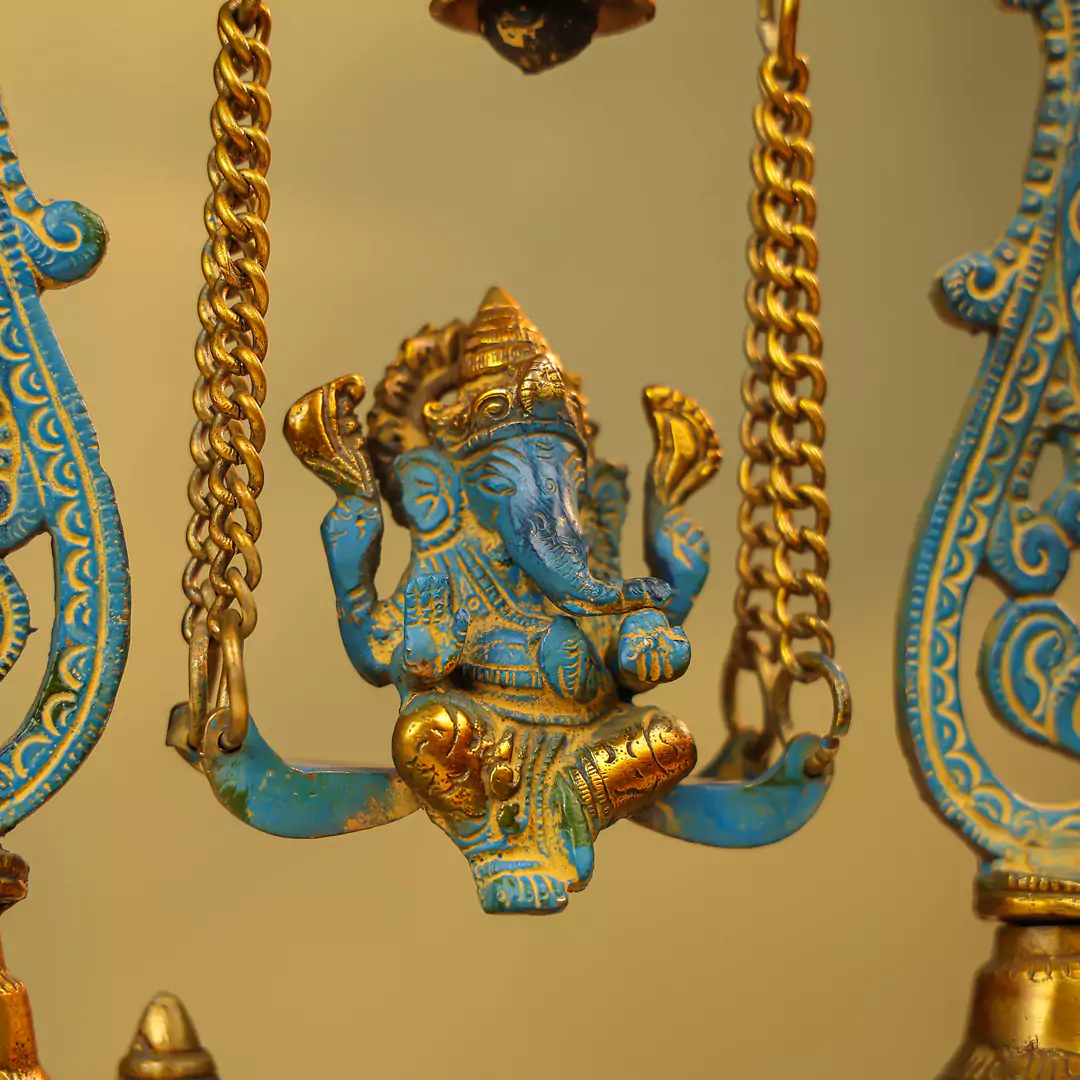 Lord Ganesh On A Swing Brass Artwork - Image 4