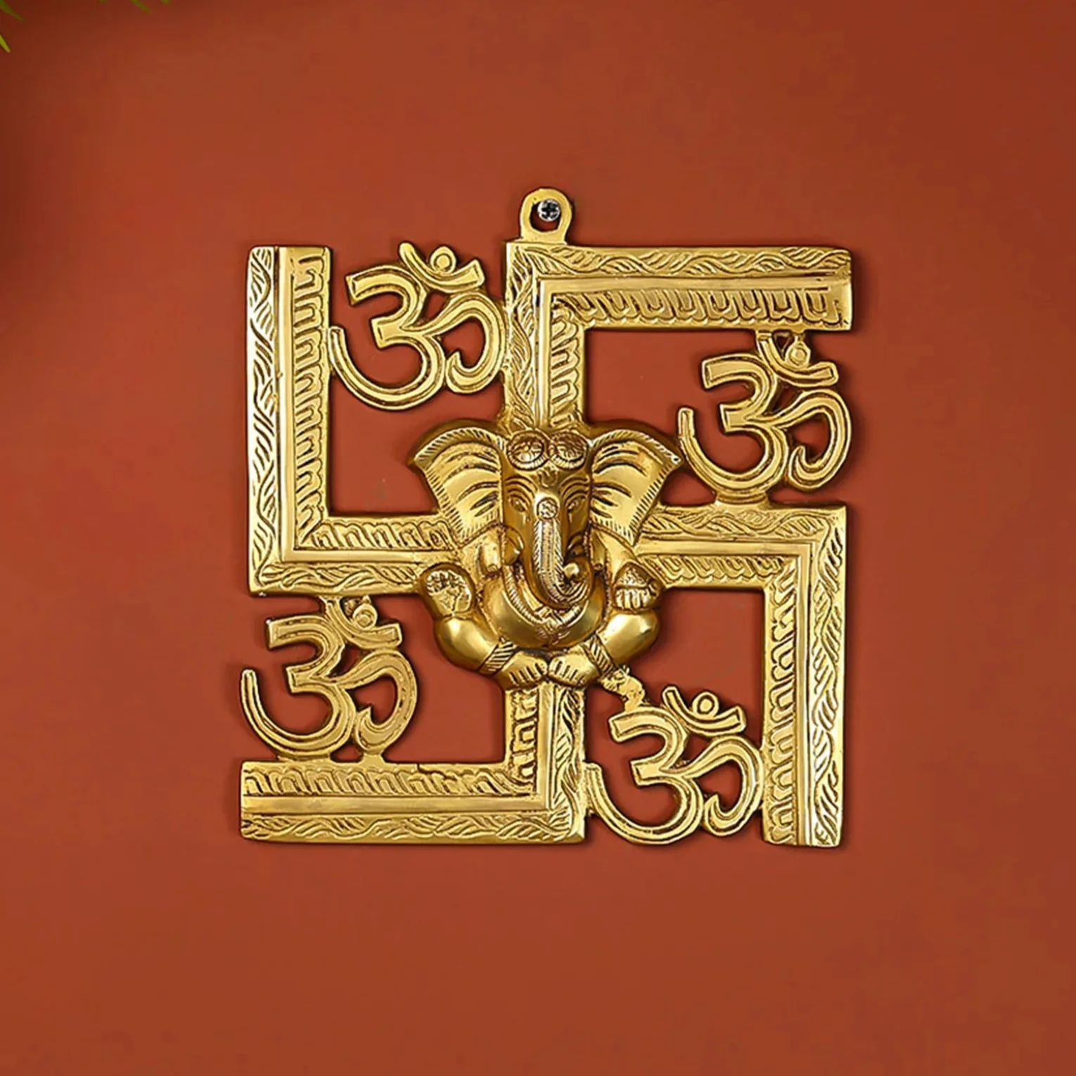 Brass Lord Ganesha On Om Swastik Wall Hanging Decorative Showpiece