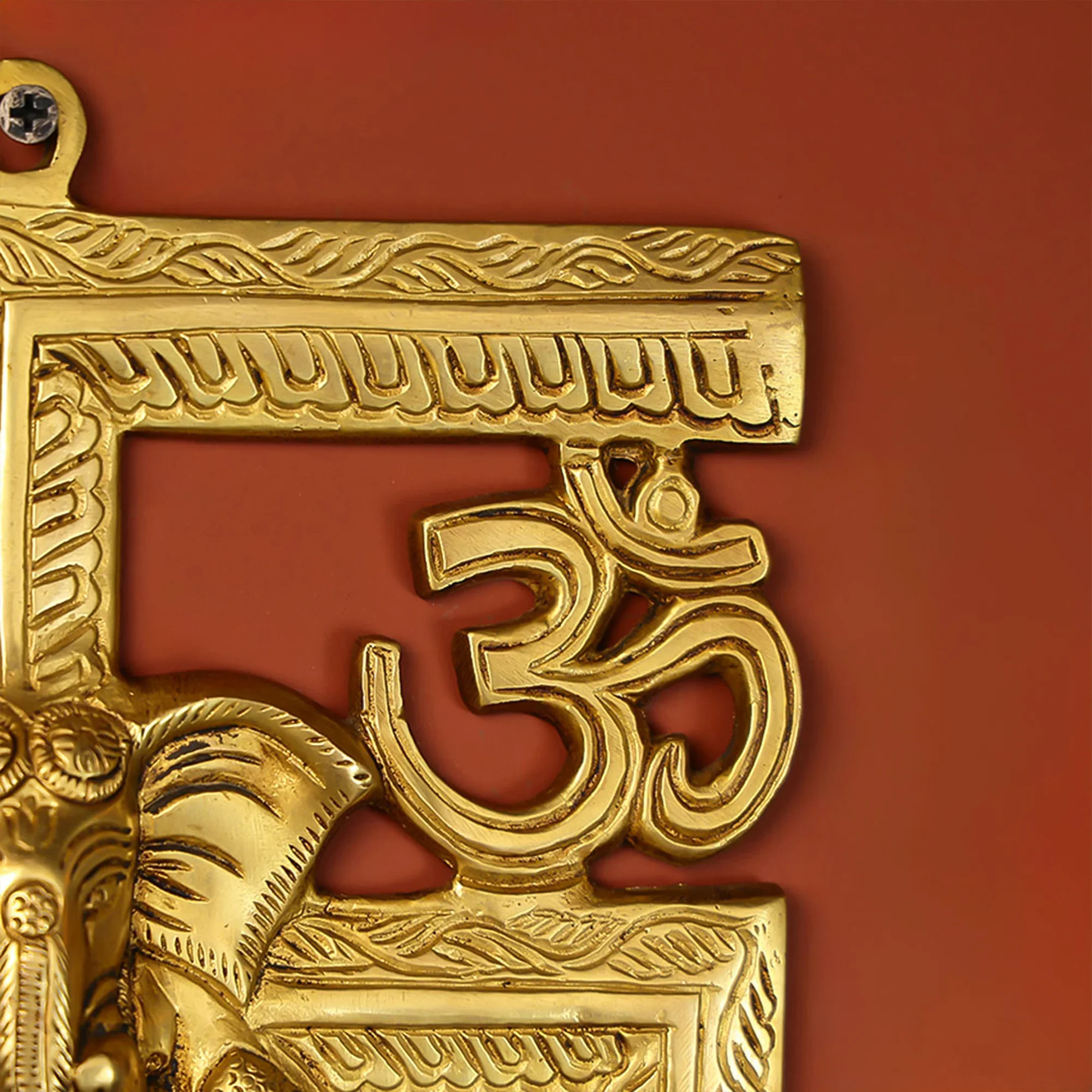 Brass Lord Ganesha On Om Swastik Wall Hanging Decorative Showpiece - Image 3