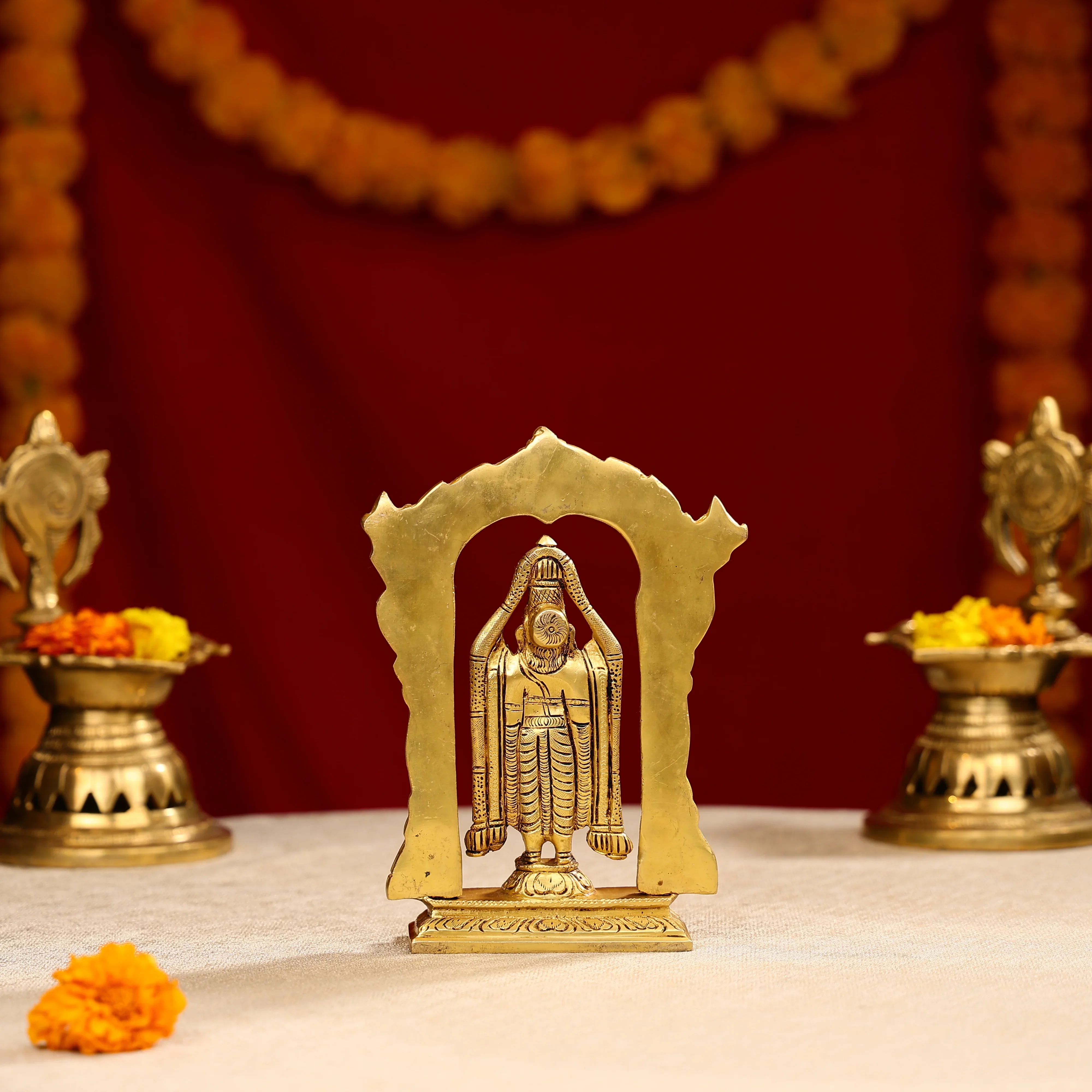 14" Super Fine Brass Lord Tirupati Balaji Idol In Traditional Temple Style - Image 3
