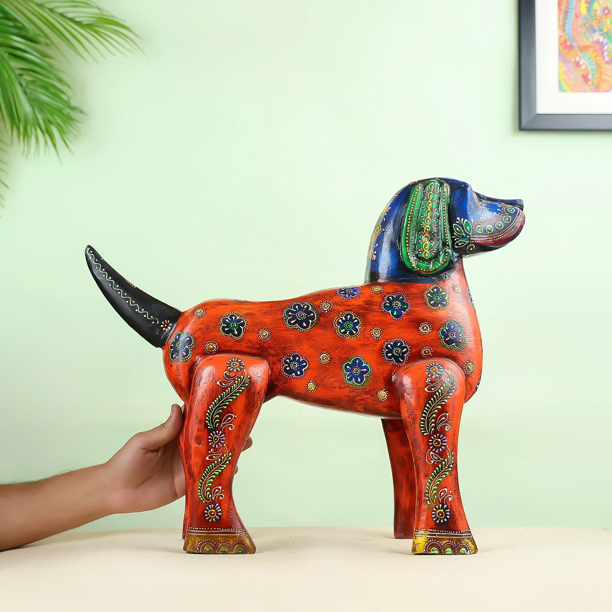 Wooden Carved Hand-Painted Folk Art Dog Figurine - Image 5