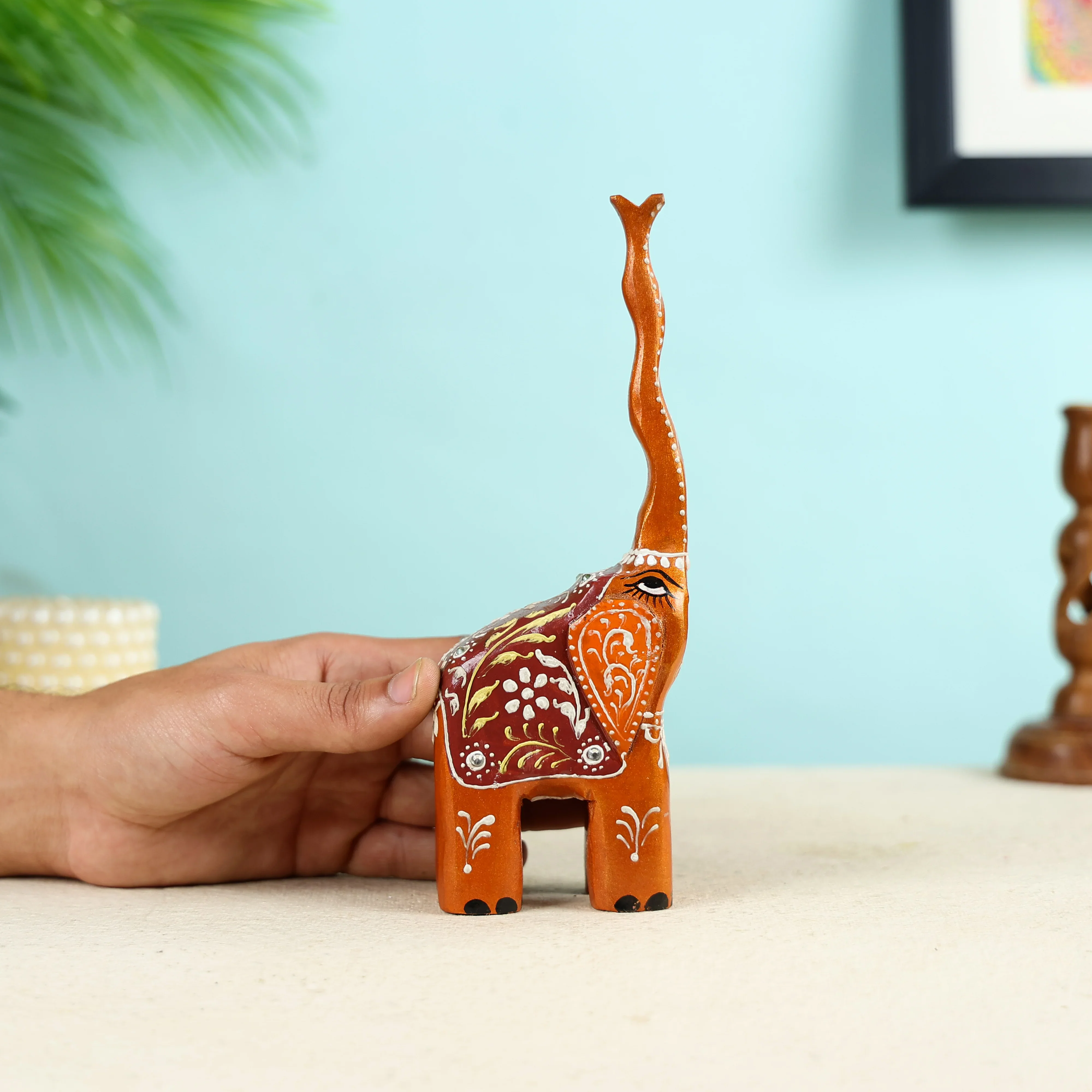 Meenakari Art Long Trunk Elephant Table Decor - Image 6