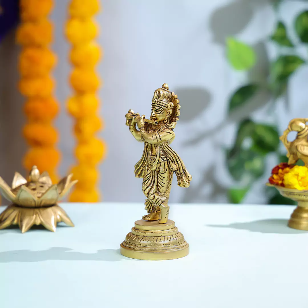 Miniature Brass Lord Krishna Idol - Image 2