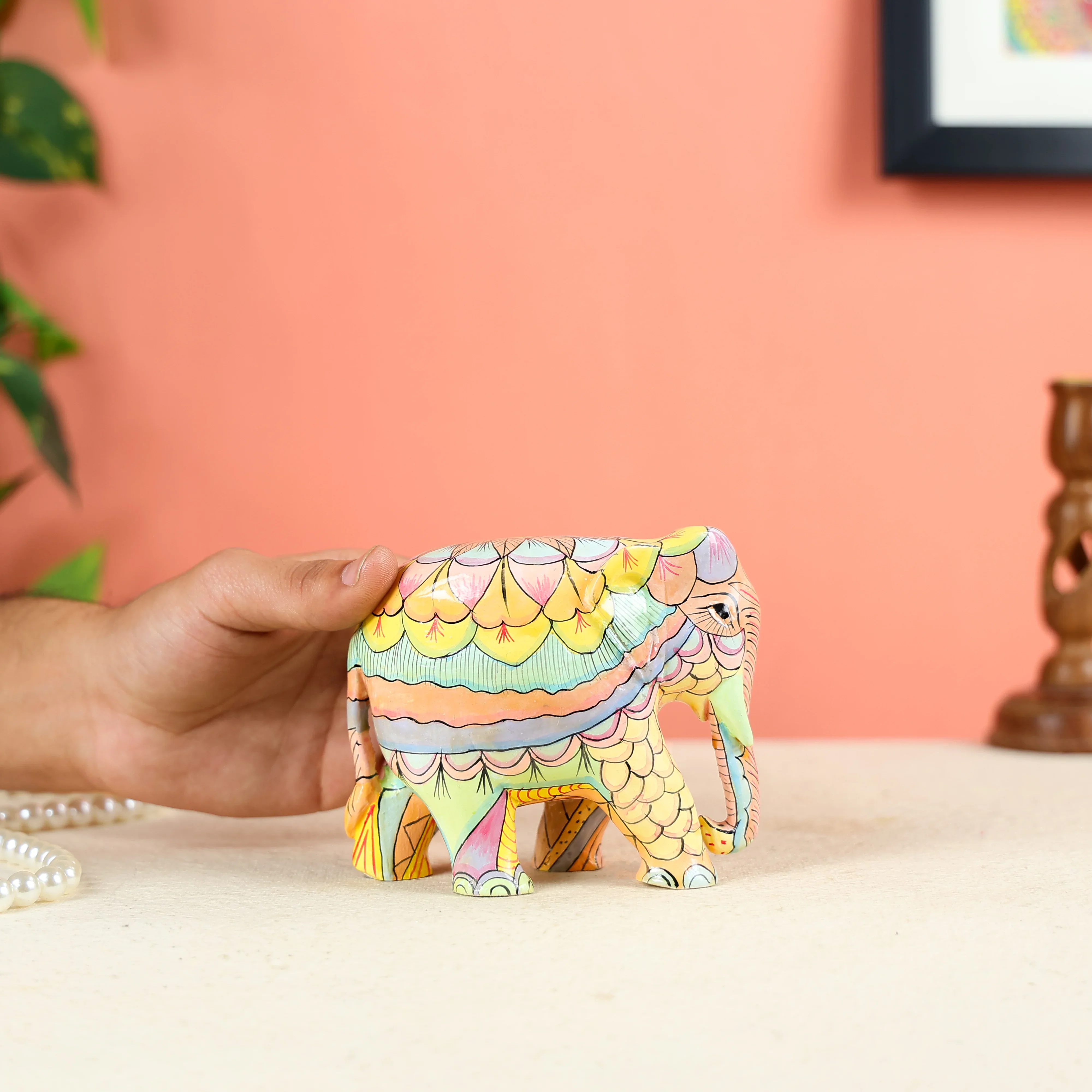 Multicoloured Handpainted Elephant Table Decor - Image 5