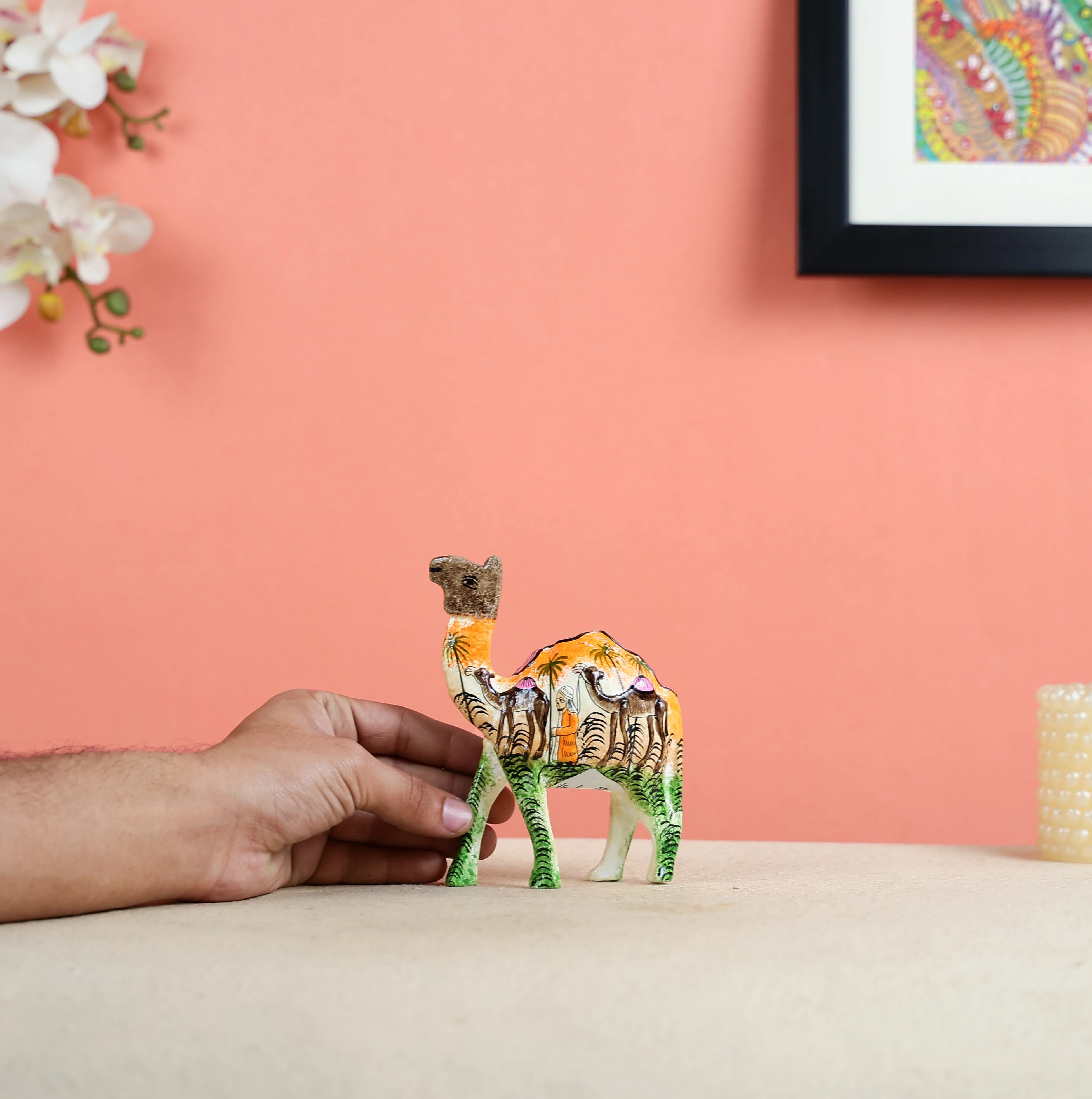 Paper Mache Crafted & Handpainted Camel Caravan Set Of 3 Table Decor - Image 6