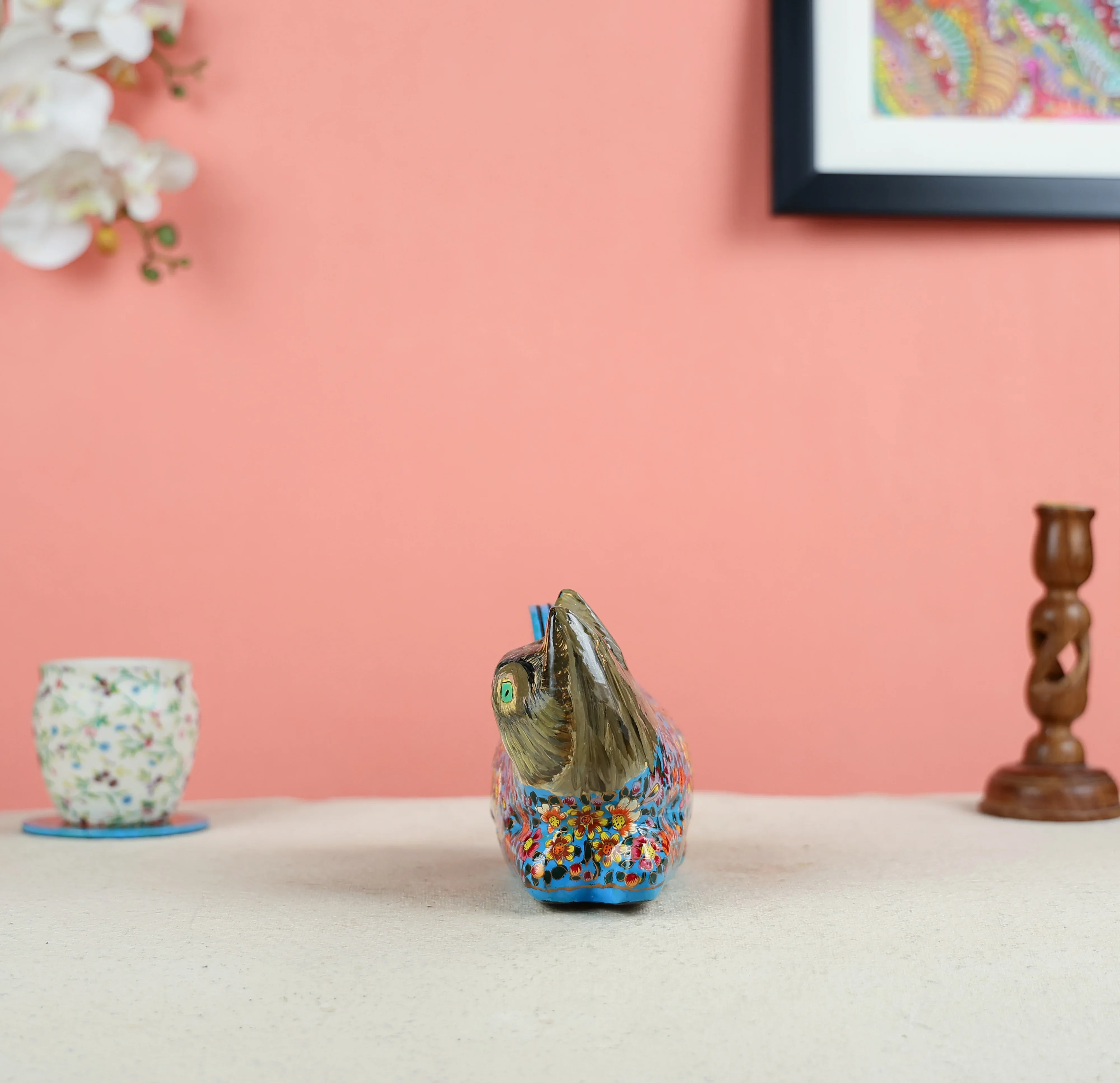 Paper Mache Crafted & Handpainted Cat With 6 Coasters Set - Image 3