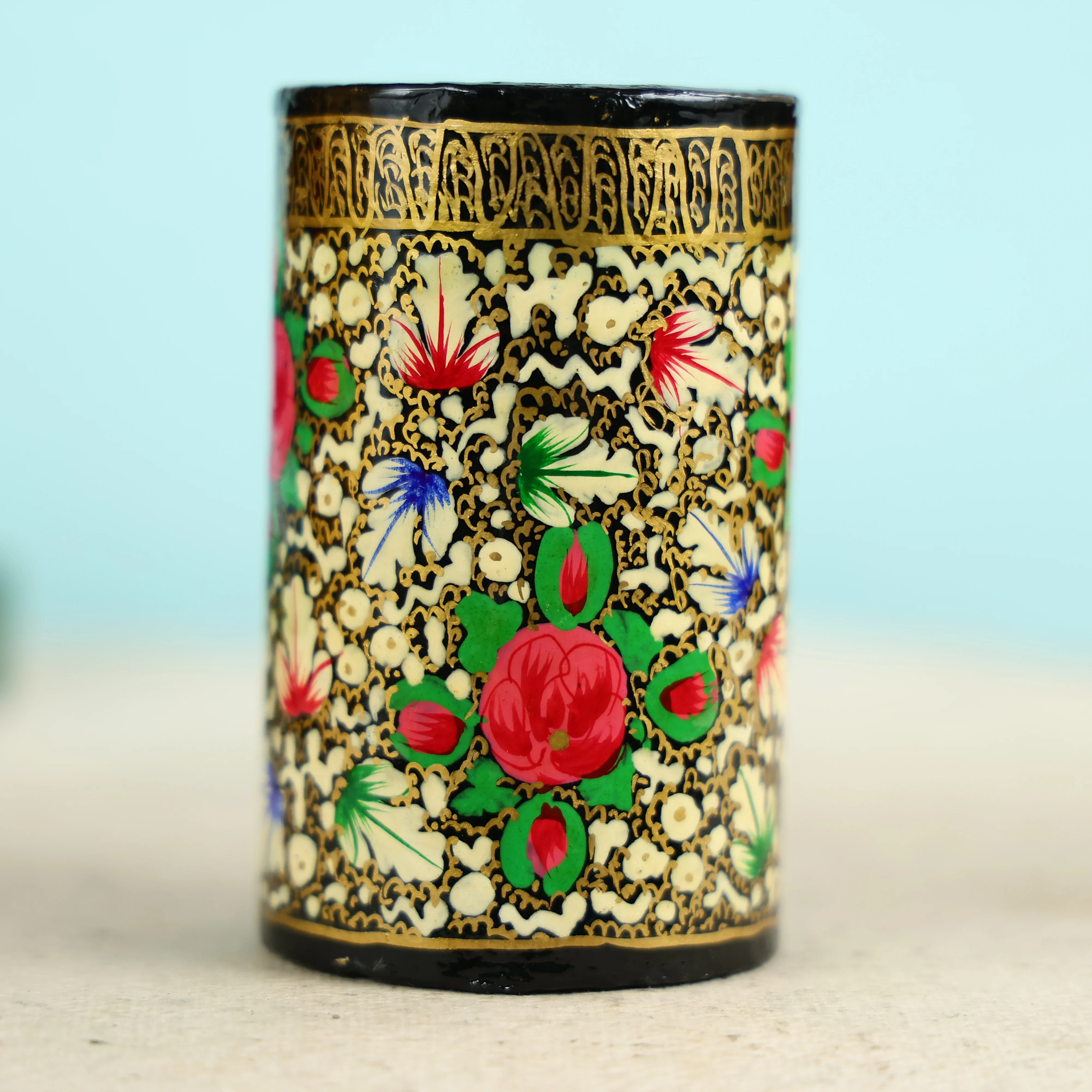 Paper Mache Crafted & Handpainted Floral Pen Holder - Image 3