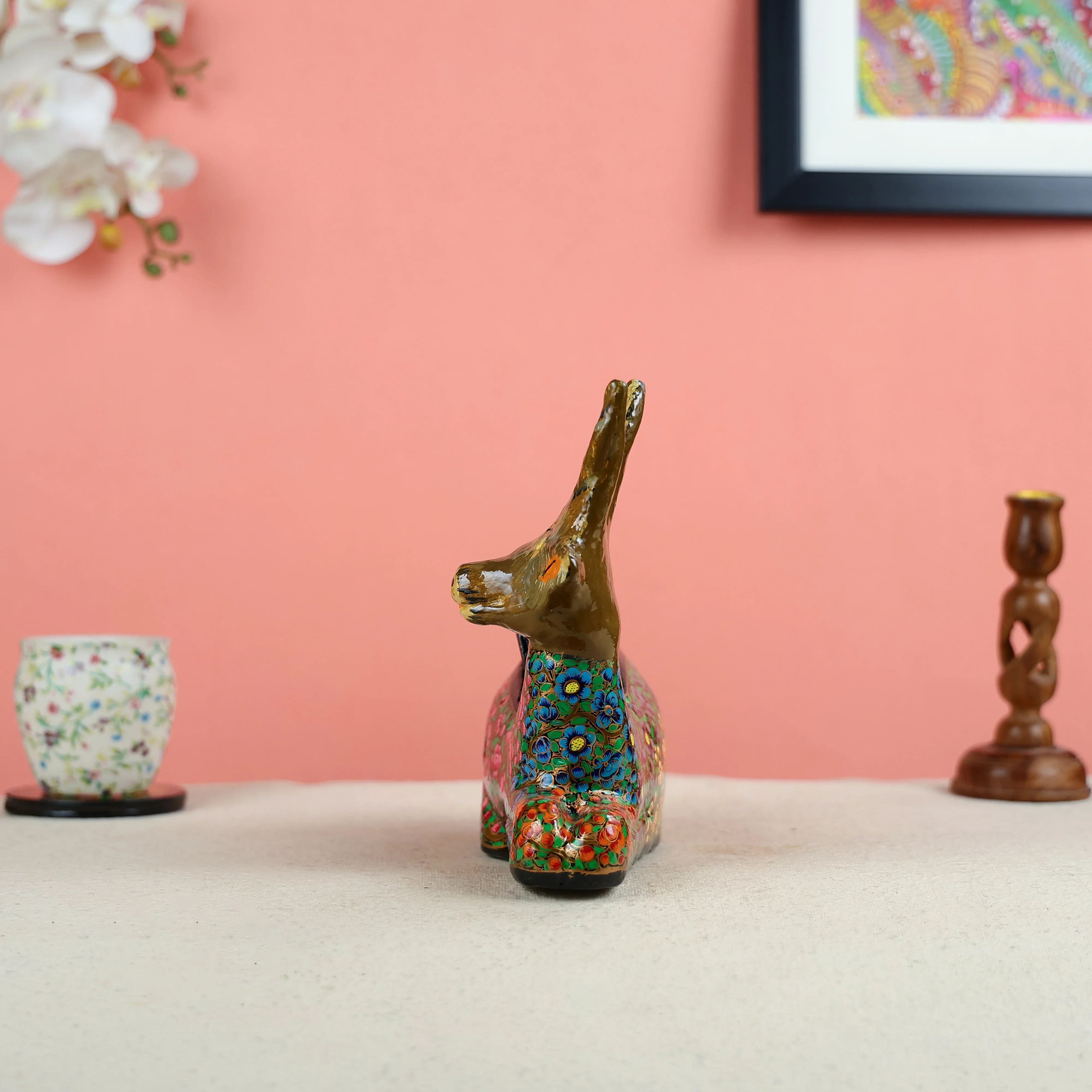 Paper Mache Crafted & Handpainted Reindeer With 6 Coasters Set - Image 3