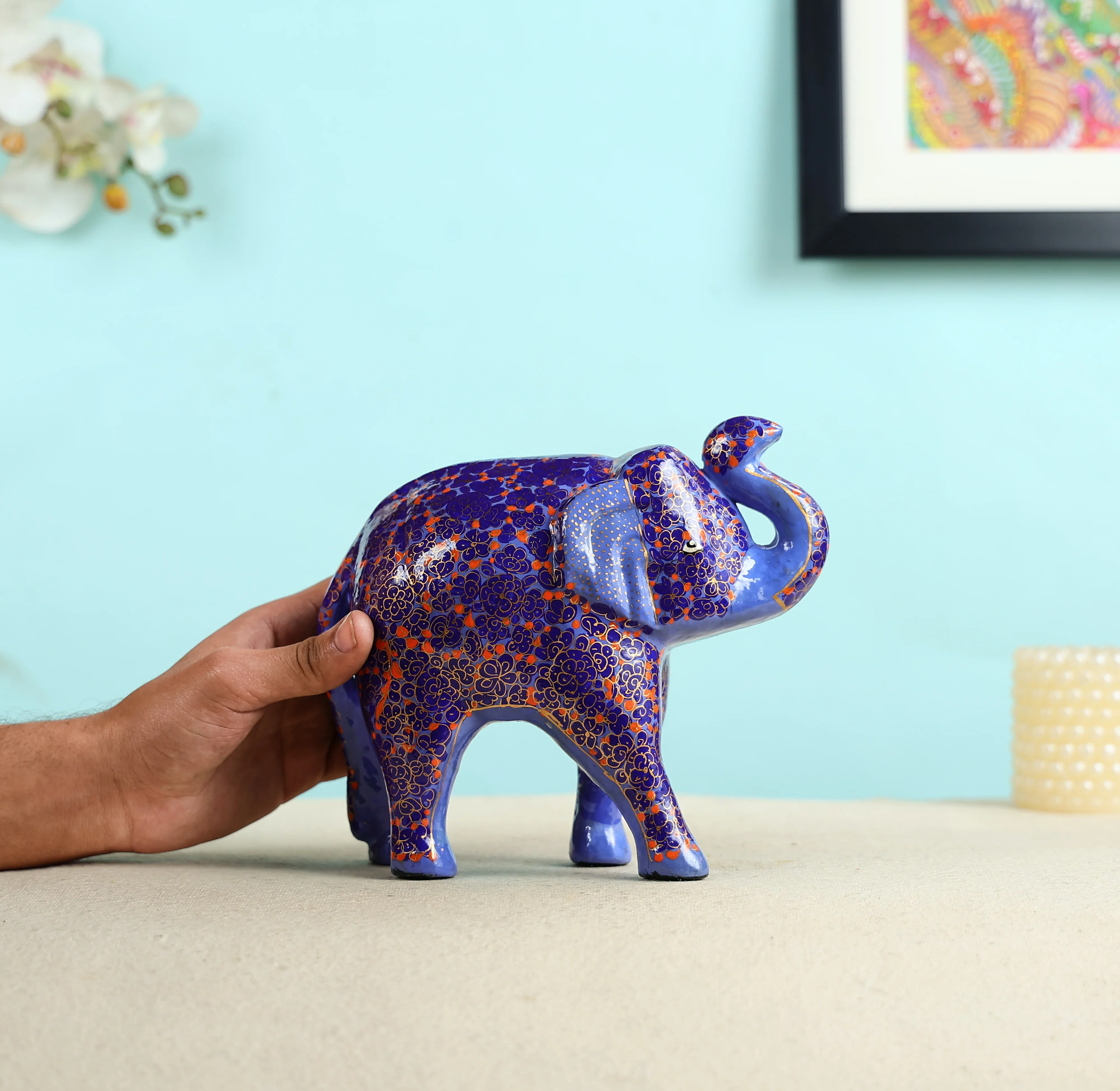 Paper Mache Crafted & Handpainted Welcoming Elephant Table Decor - Image 3