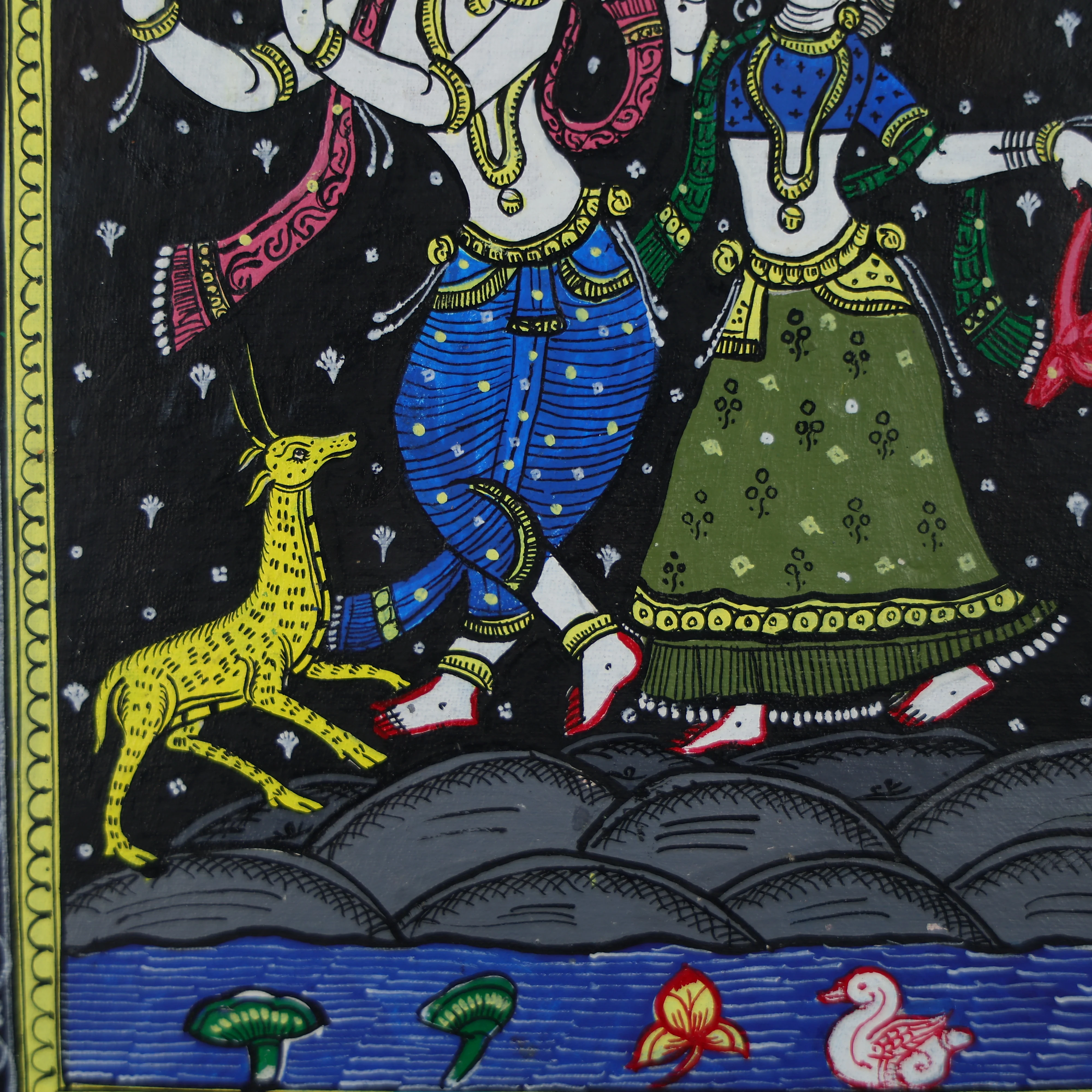 Hand-Painted Pattachitra Wall Art - Dancing Lord Krishna & Radha - Image 5