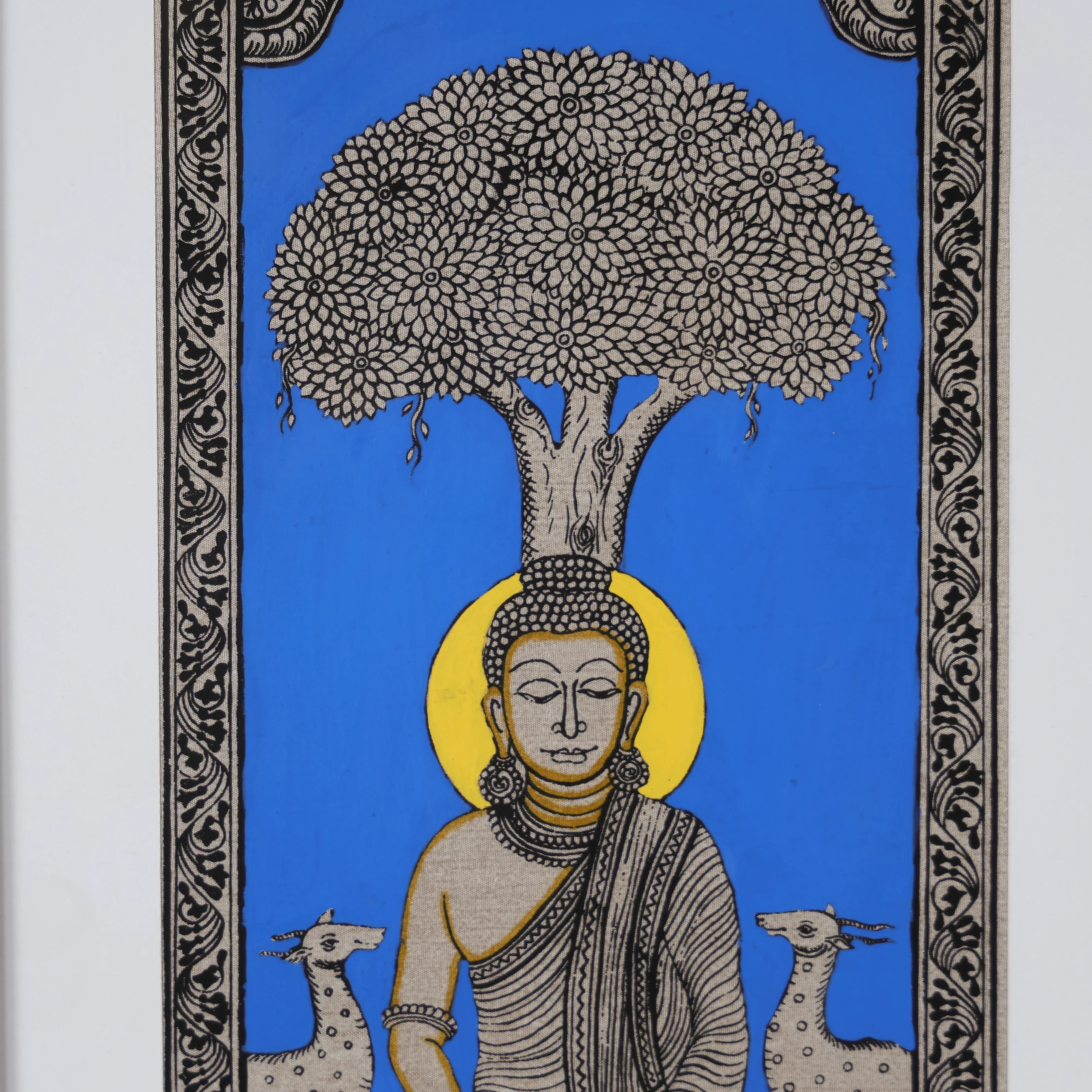 22" Pattachitra Hand Painted on Silk Wall Art of Lord Buddha Seated Under Bodhi Tree - Image 3