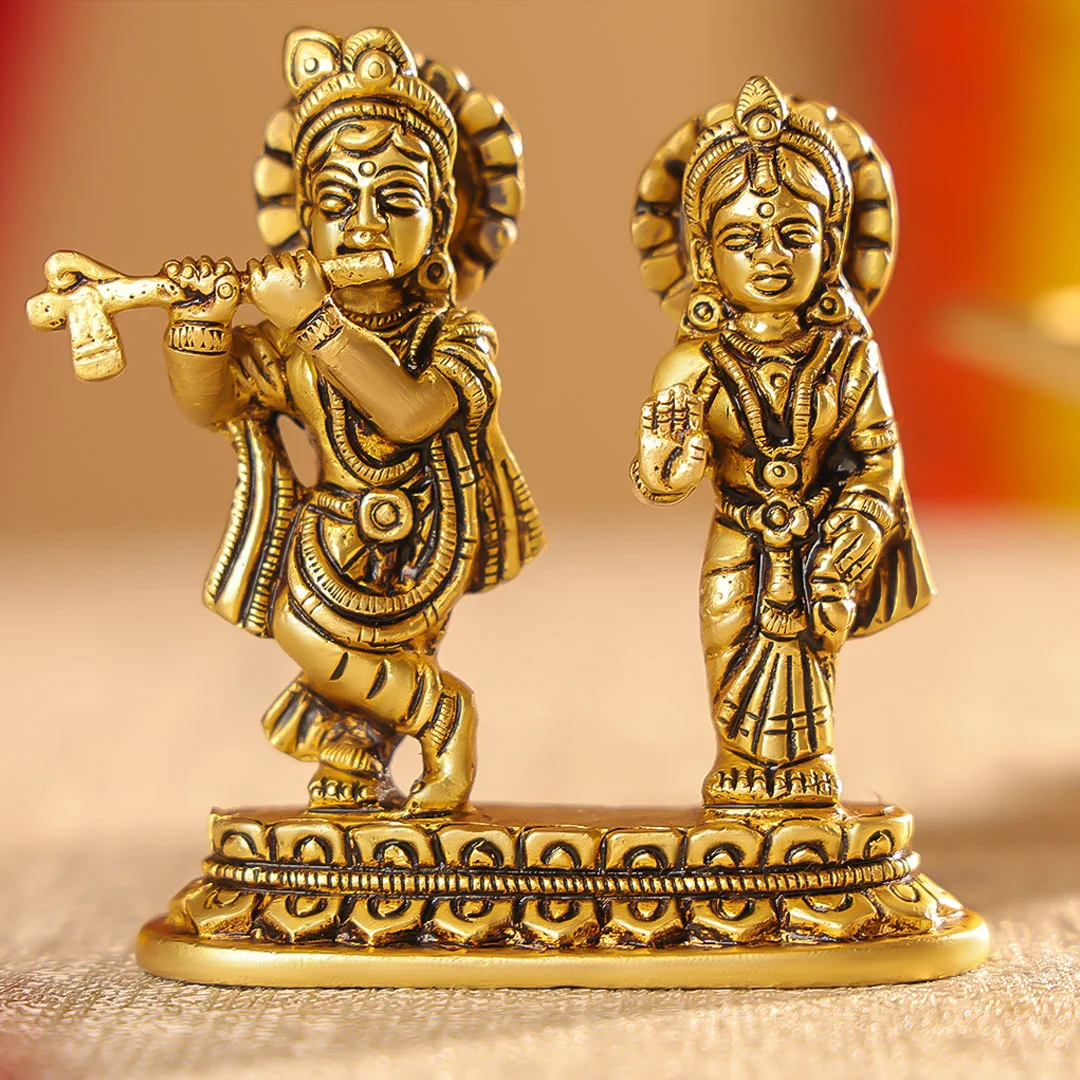 3.5" Brass Superfine Radha Krishna on Pedestal Idol