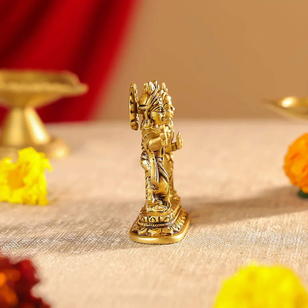 3.5" Brass Superfine Radha Krishna on Pedestal Idol - Image 4