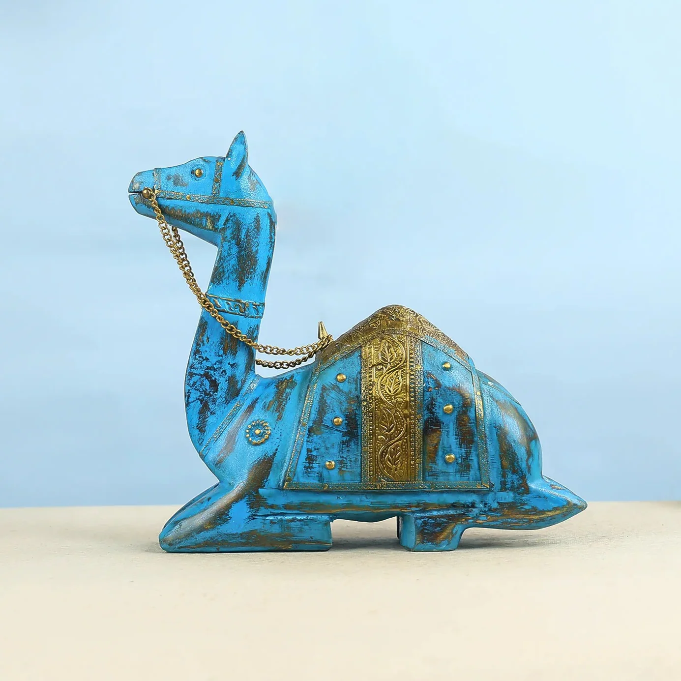 Royal Blue Handcrafted Camel Figurine With Gold Accents